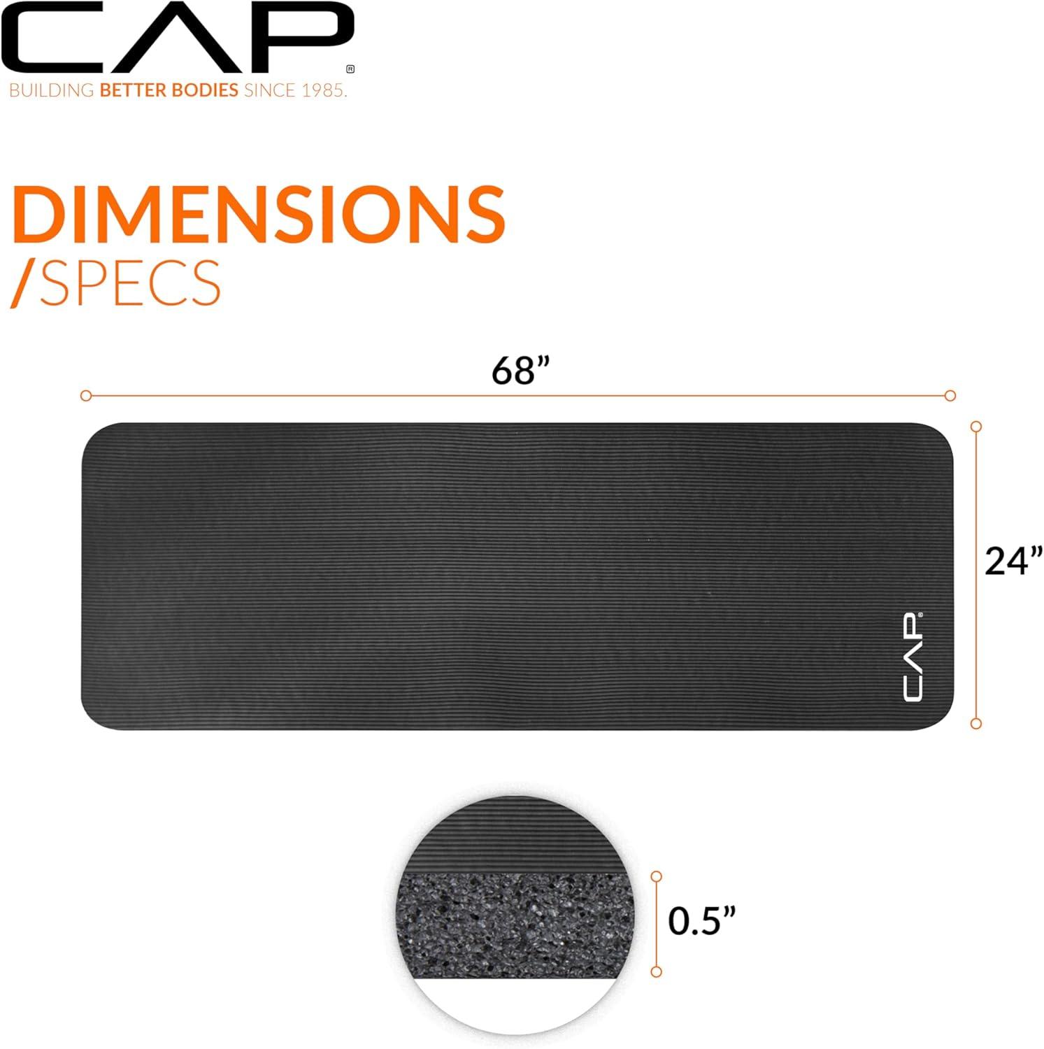 imageCAP Barbell 12Inch High Density Exercise Yoga Mat with Strap  Multiple OptionsBlack