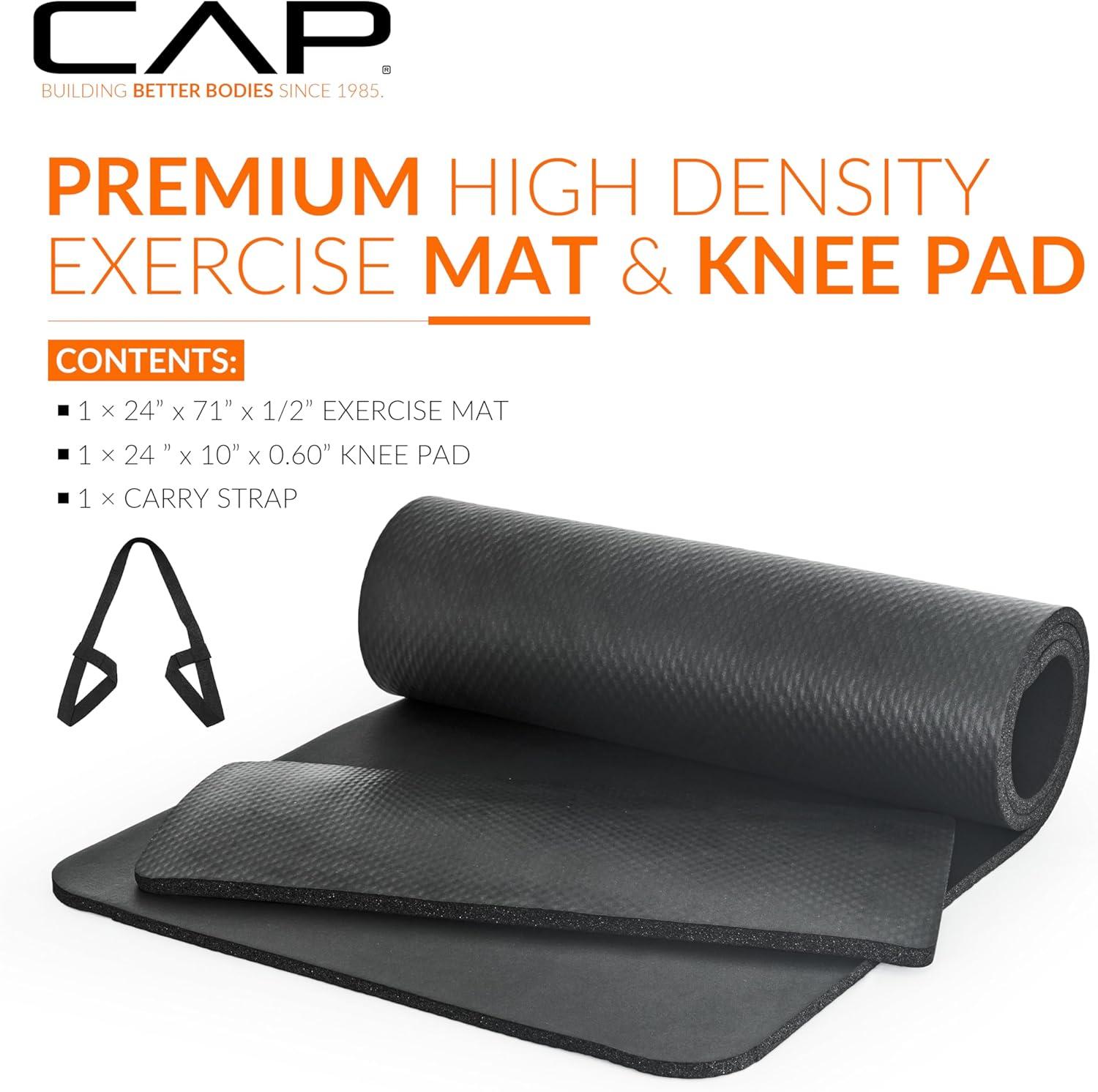 imageCAP Barbell 12Inch High Density Exercise Yoga Mat with Strap  Multiple OptionsBlack