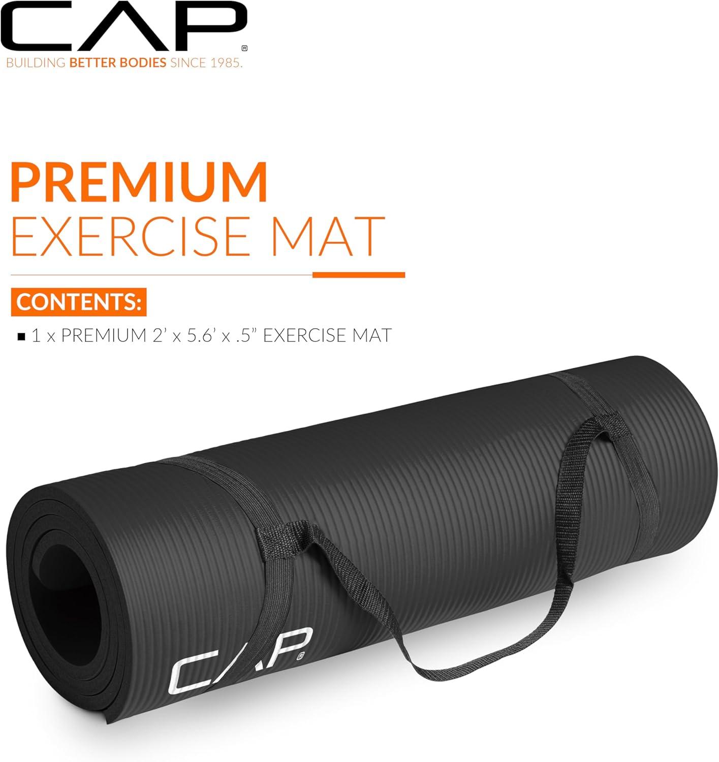 imageCAP Barbell 12Inch High Density Exercise Yoga Mat with Strap  Multiple OptionsBlack