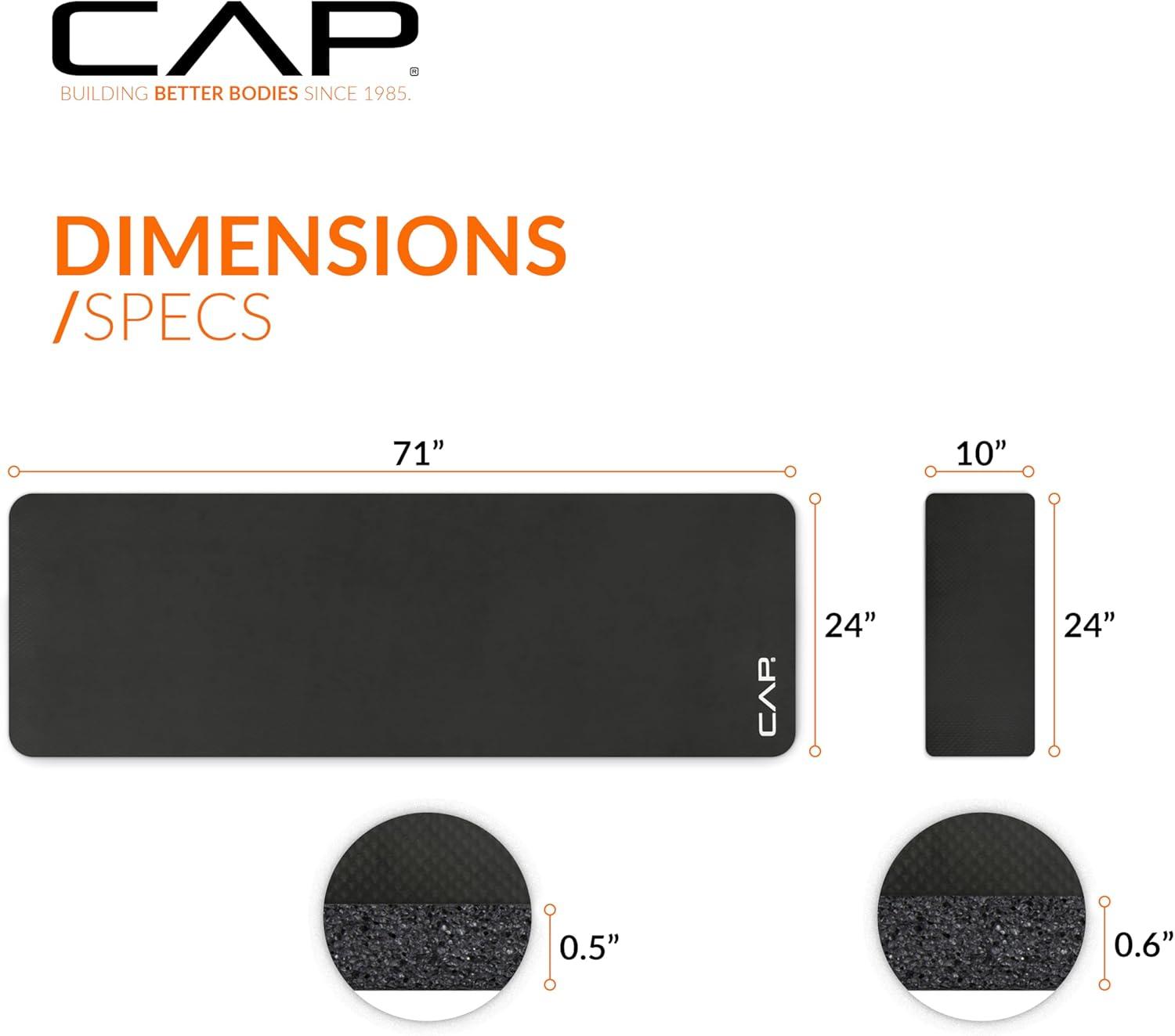imageCAP Barbell 12Inch High Density Exercise Yoga Mat with Strap  Multiple OptionsBlack