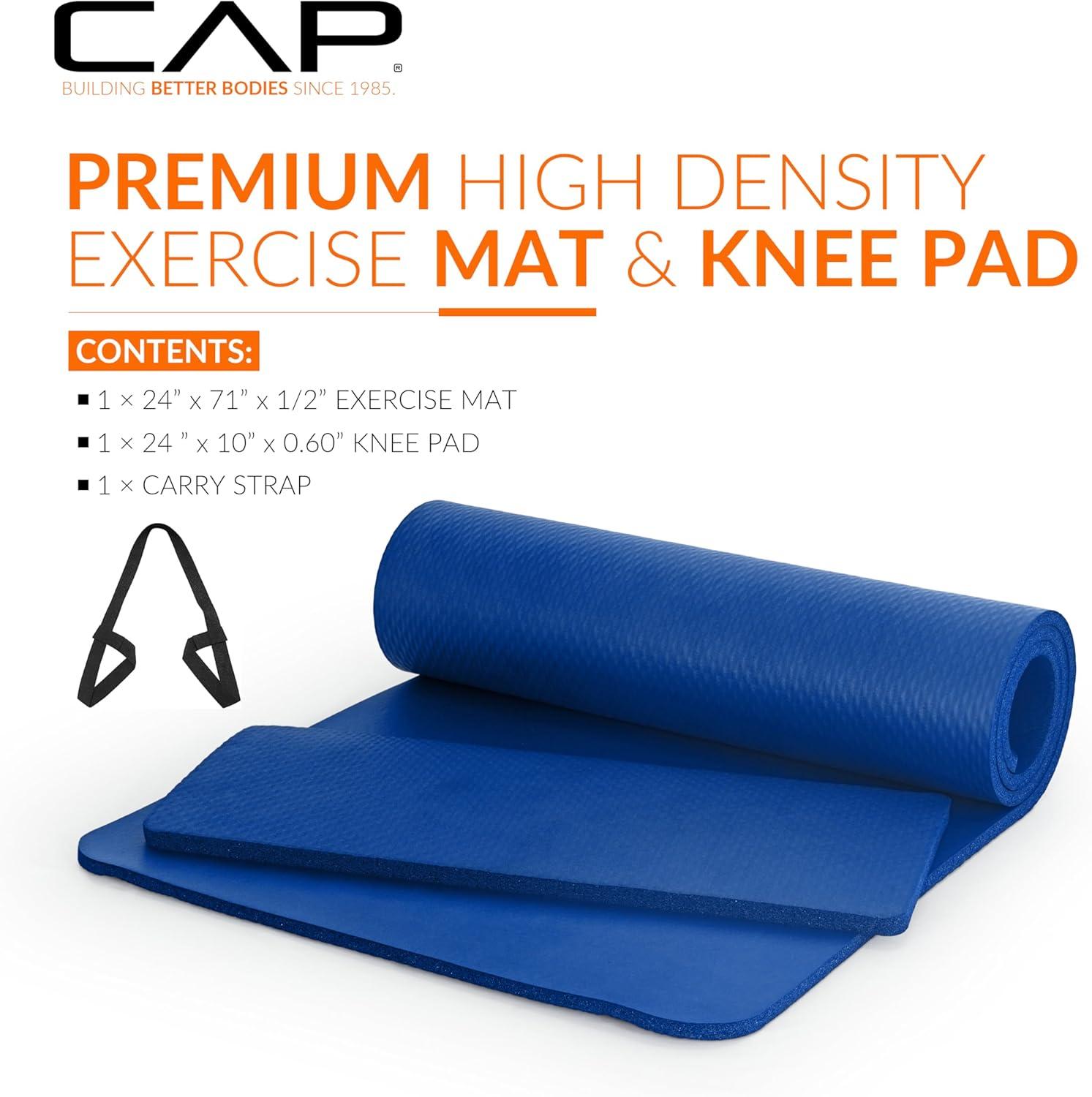 imageCAP Barbell 12Inch High Density Exercise Yoga Mat with Strap  Multiple OptionsBlue