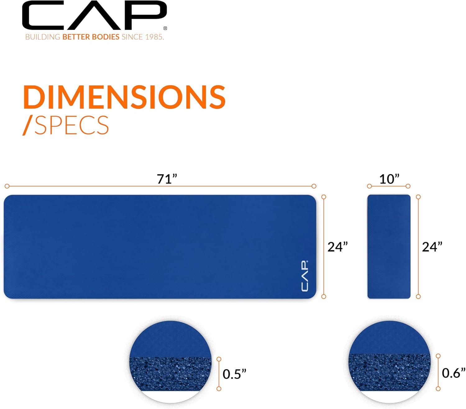 imageCAP Barbell 12Inch High Density Exercise Yoga Mat with Strap  Multiple OptionsBlue