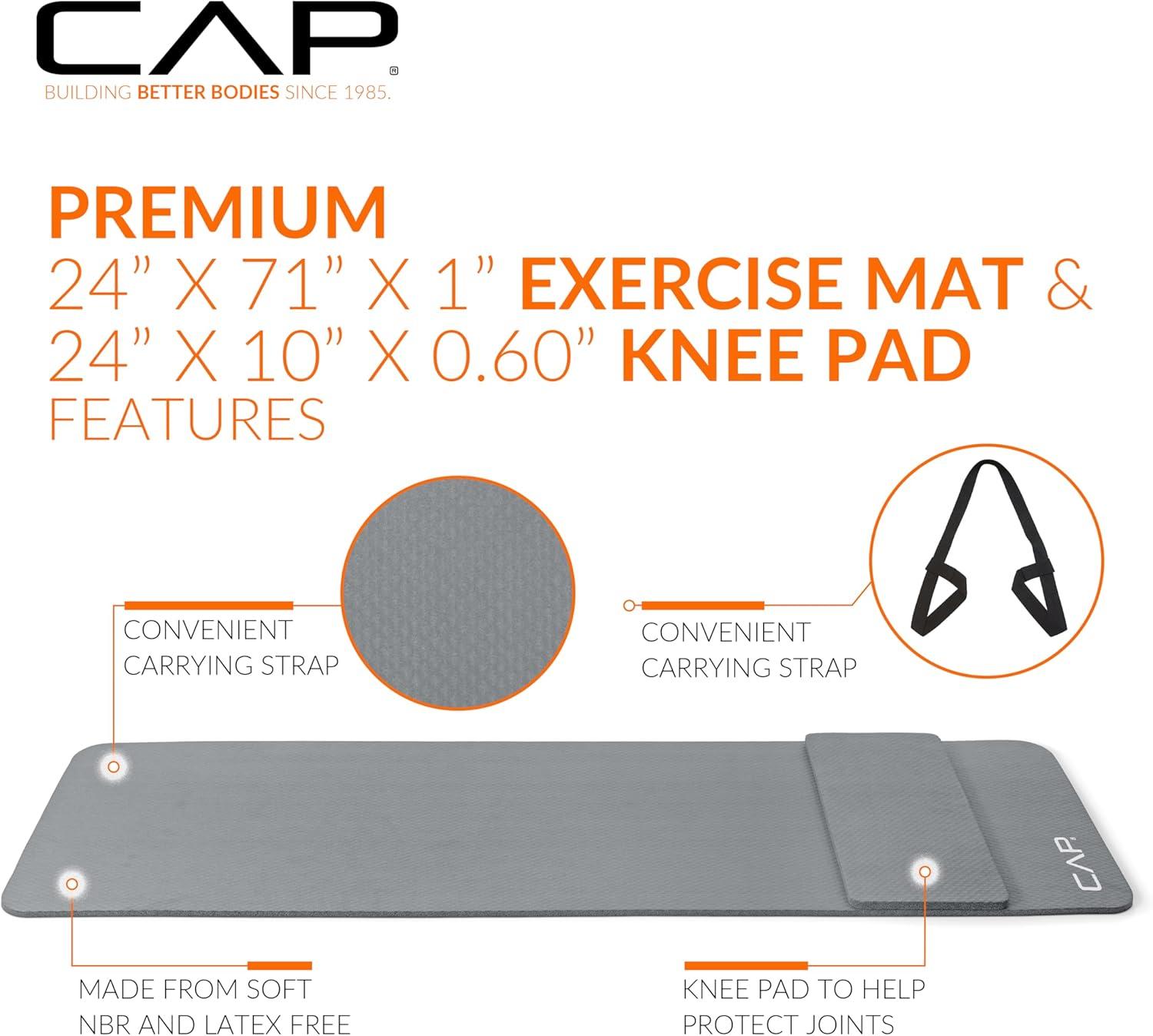 imageCAP Barbell 12Inch High Density Exercise Yoga Mat with Strap  Multiple OptionsGray