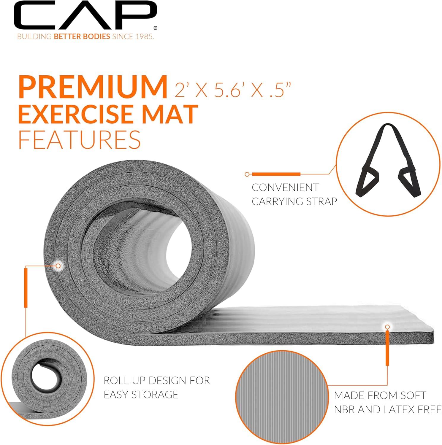 imageCAP Barbell 12Inch High Density Exercise Yoga Mat with Strap  Multiple OptionsGray