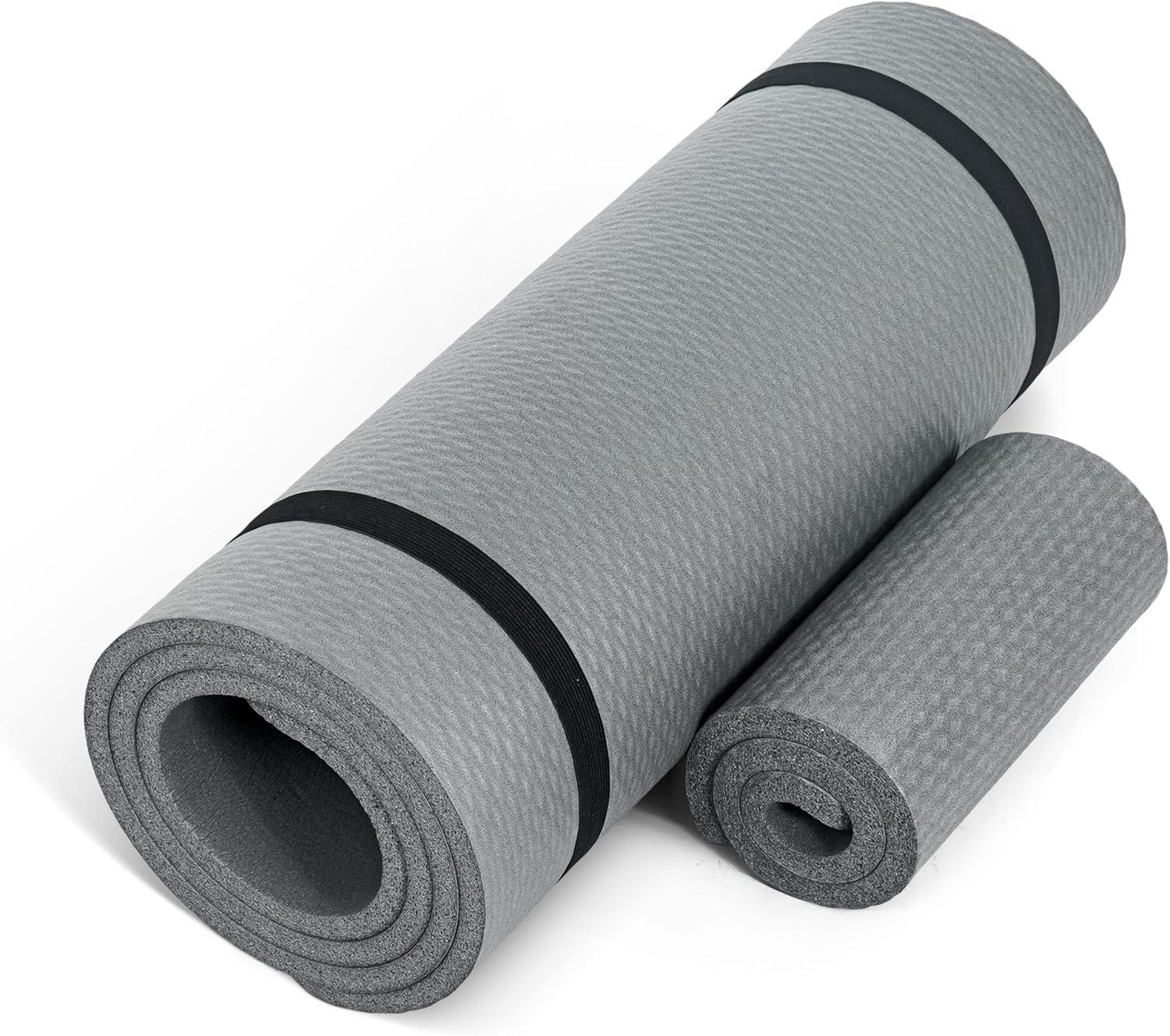 imageCAP Barbell 12Inch High Density Exercise Yoga Mat with Strap  Multiple OptionsGray