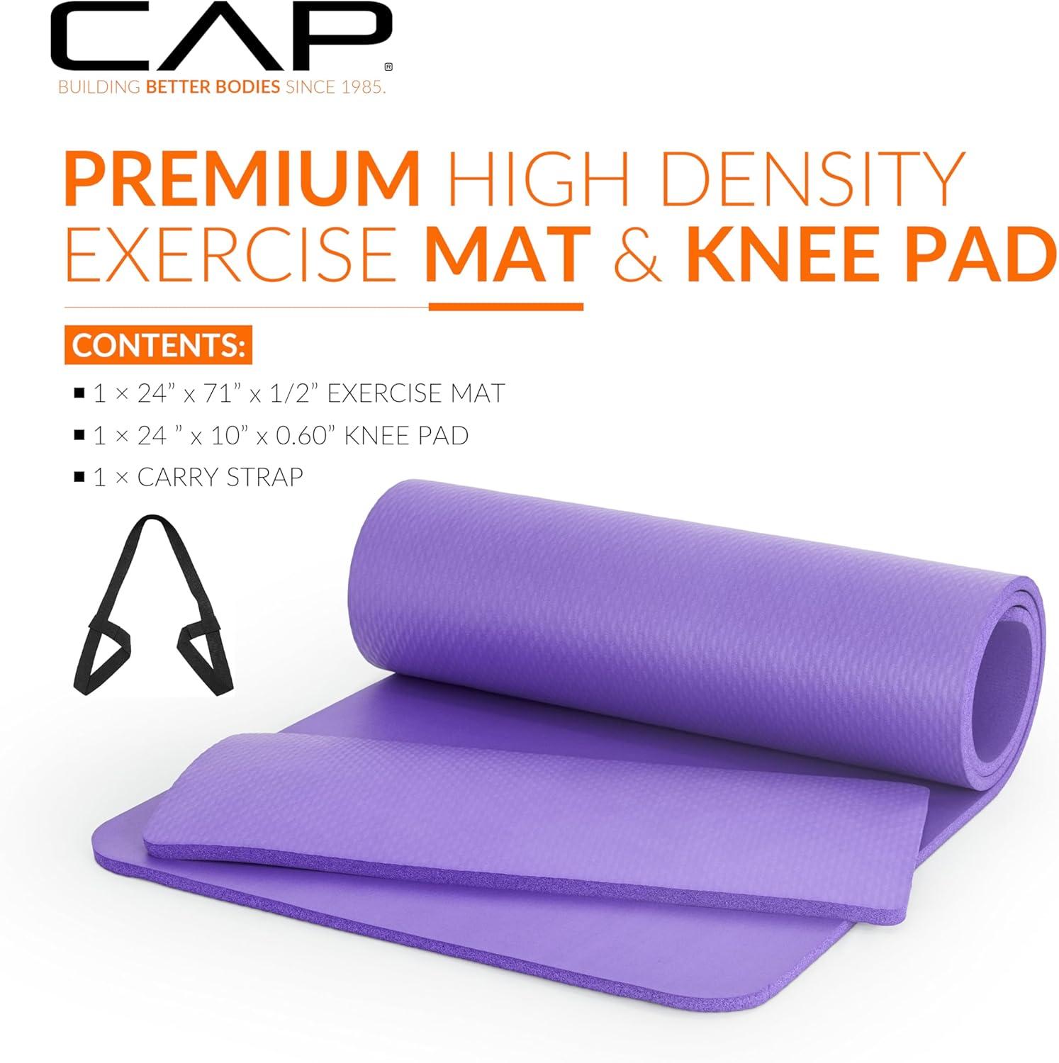 imageCAP Barbell 12Inch High Density Exercise Yoga Mat with Strap  Multiple OptionsPurple