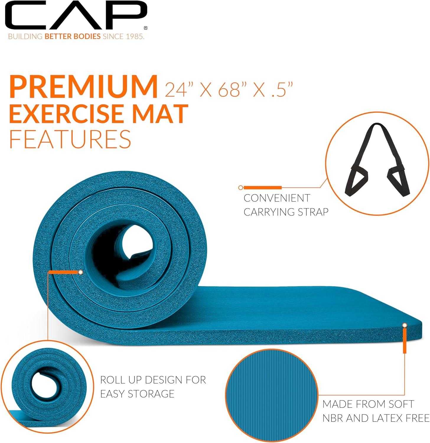 imageCAP Barbell 12Inch High Density Exercise Yoga Mat with Strap  Multiple OptionsTeal