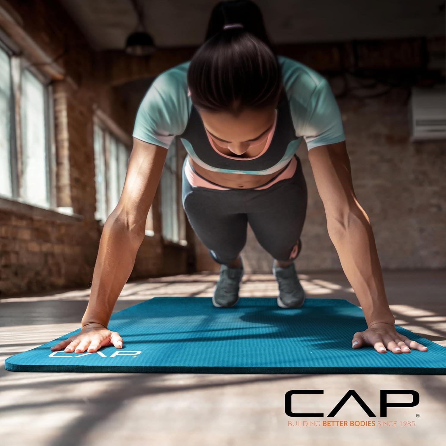 imageCAP Barbell 12Inch High Density Exercise Yoga Mat with Strap  Multiple OptionsTeal