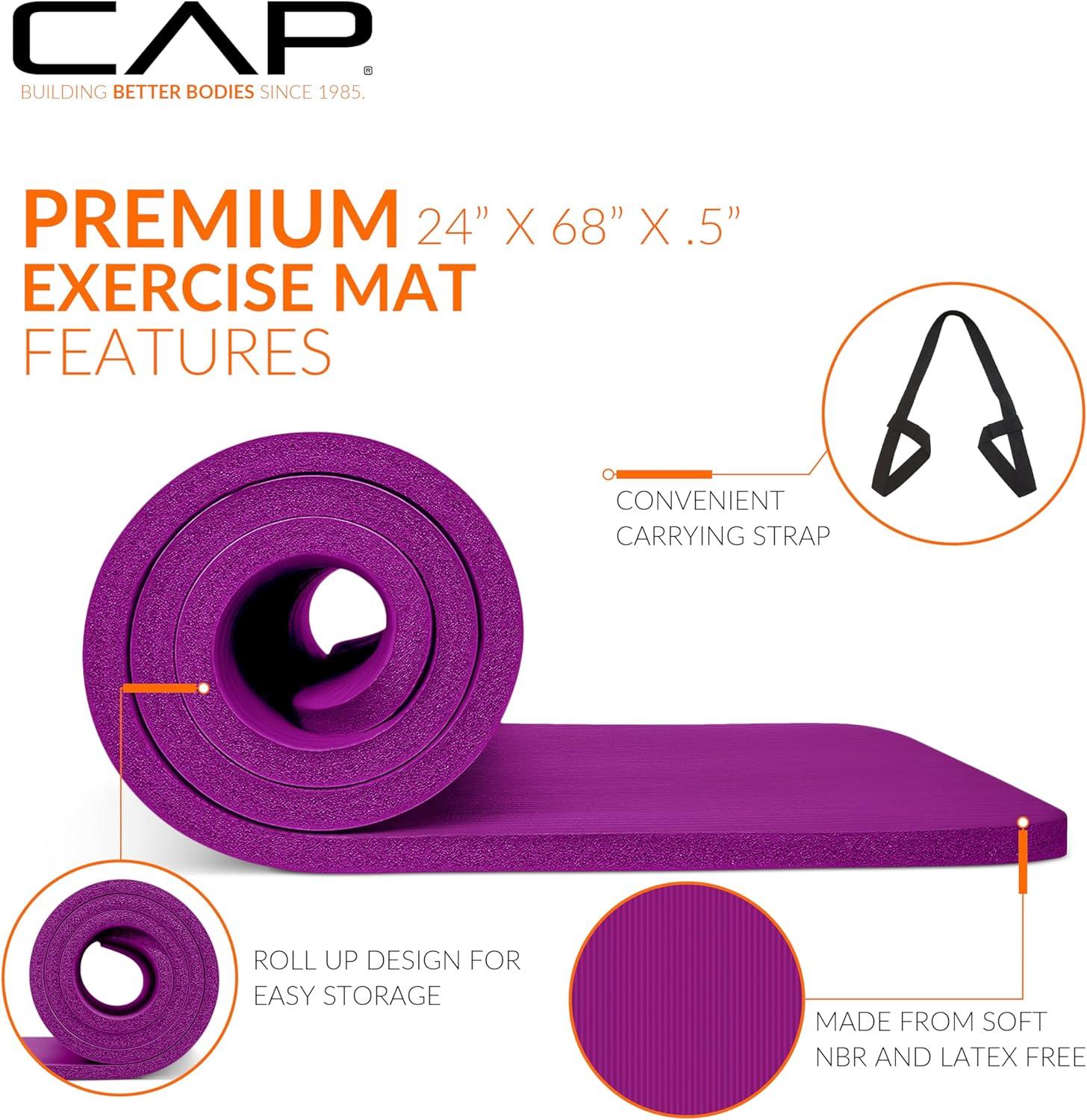 imageCAP Barbell 12Inch High Density Exercise Yoga Mat with Strap  Multiple OptionsWine