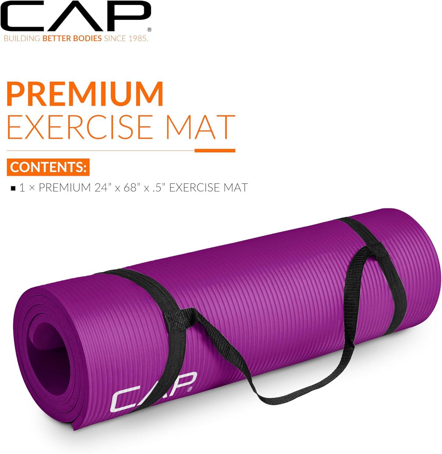 imageCAP Barbell 12Inch High Density Exercise Yoga Mat with Strap  Multiple OptionsWine