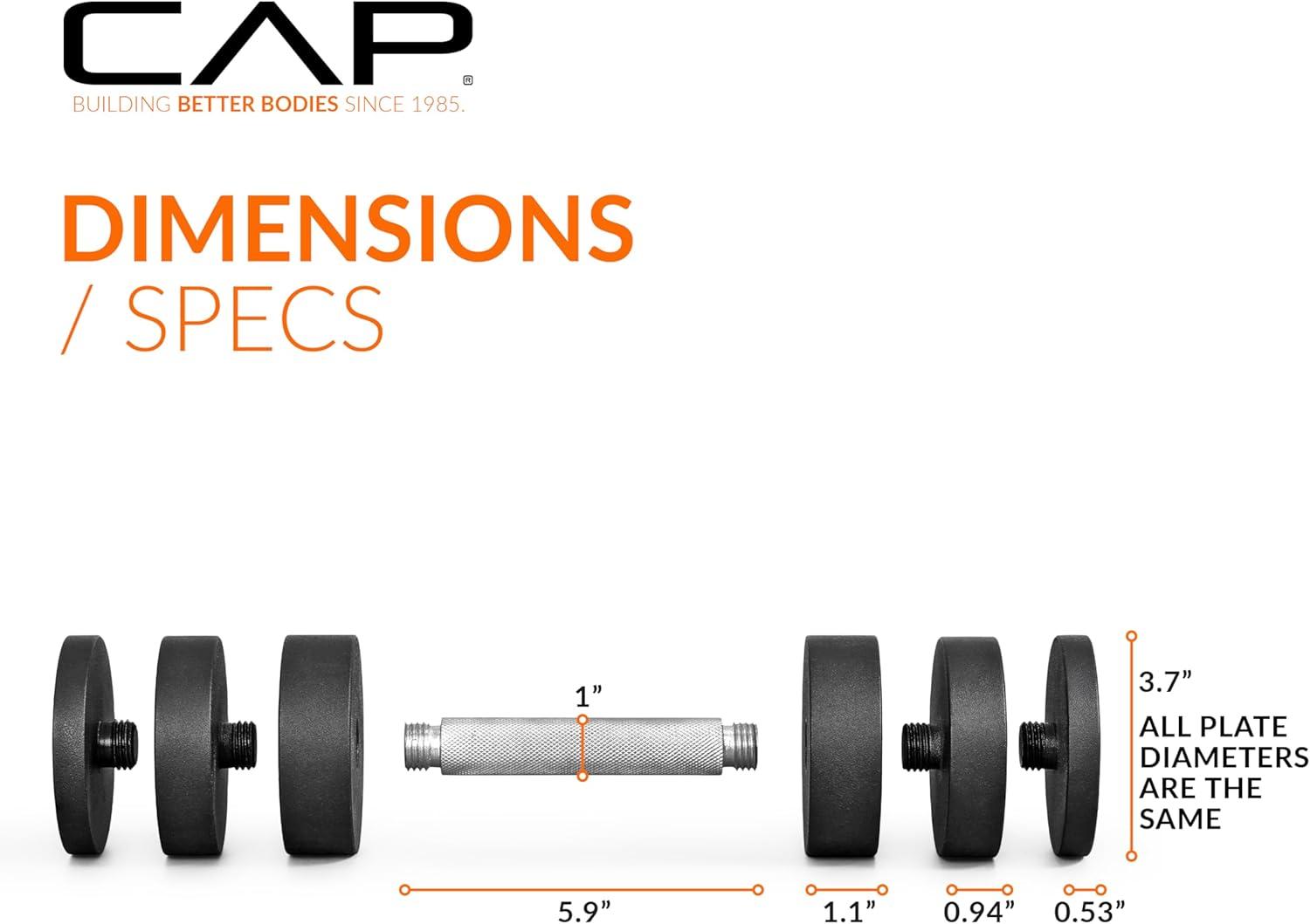 imageCAP Barbell 15 lb Adjustable Dumbbell  Compact Cast Iron Weight  Multiple OptionsPair