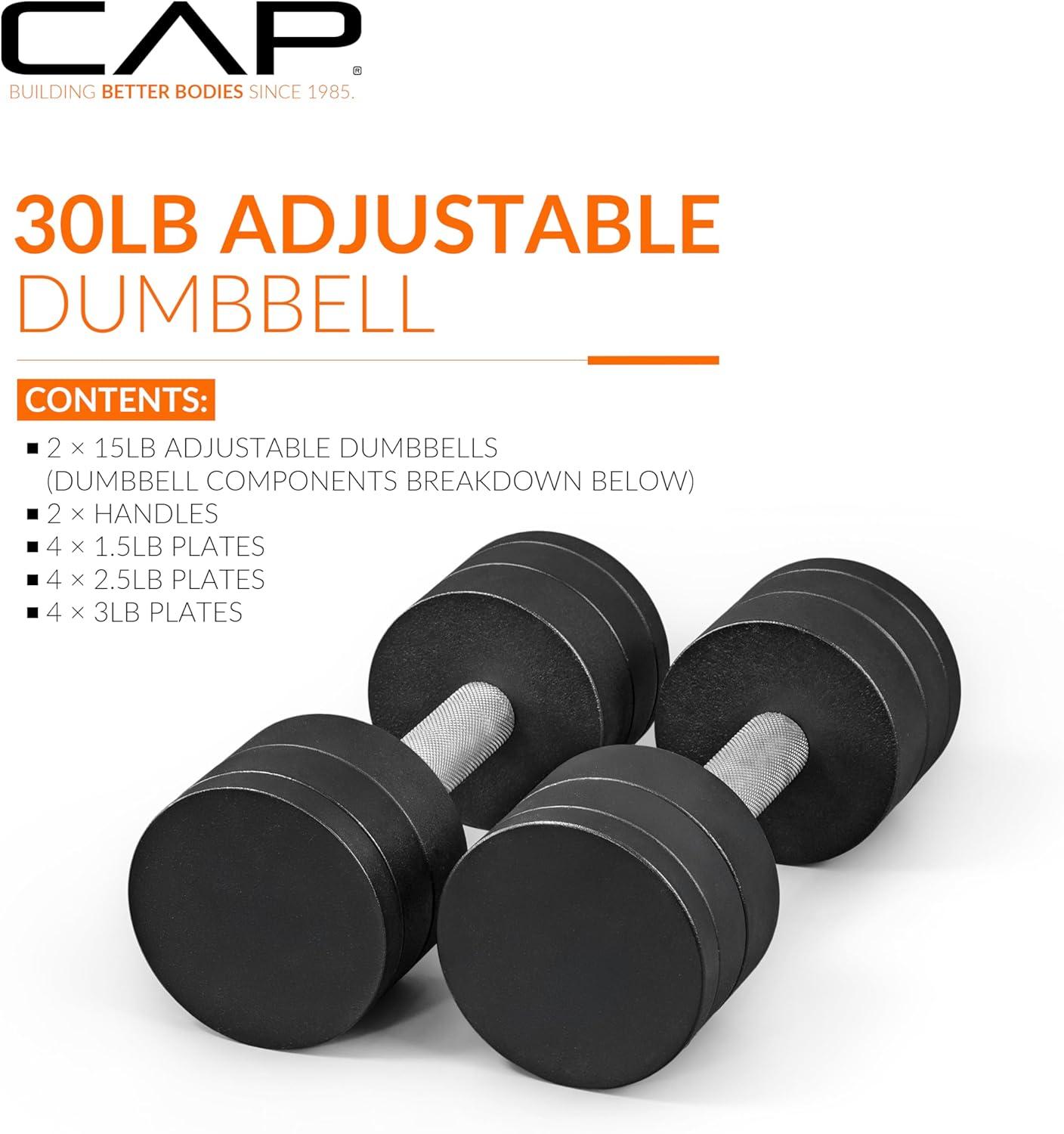 imageCAP Barbell 15 lb Adjustable Dumbbell  Compact Cast Iron Weight  Multiple OptionsPair