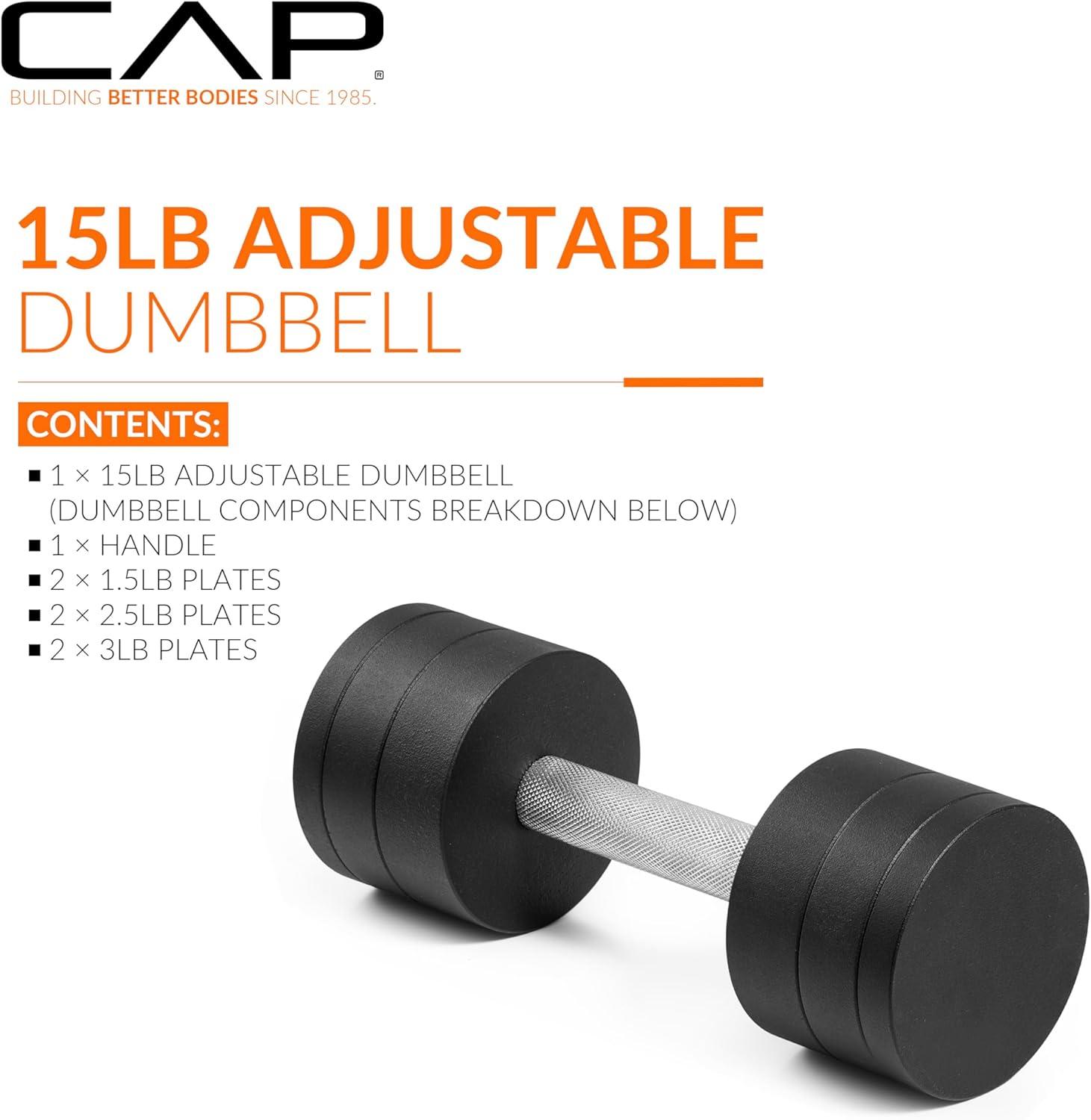 imageCAP Barbell 15 lb Adjustable Dumbbell  Compact Cast Iron Weight  Multiple OptionsSingle