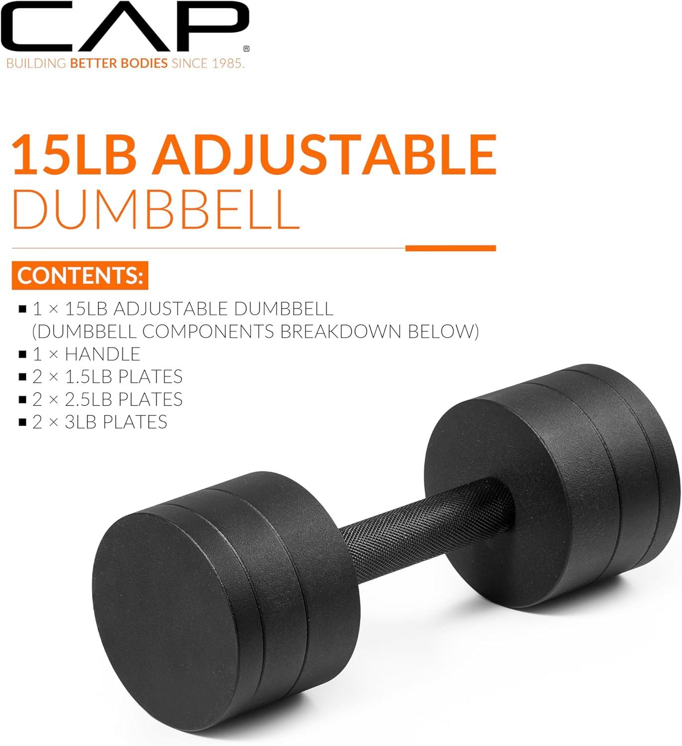 imageCAP Barbell 15 lb Adjustable Dumbbell  Compact Cast Iron Weight  Multiple OptionsSingle