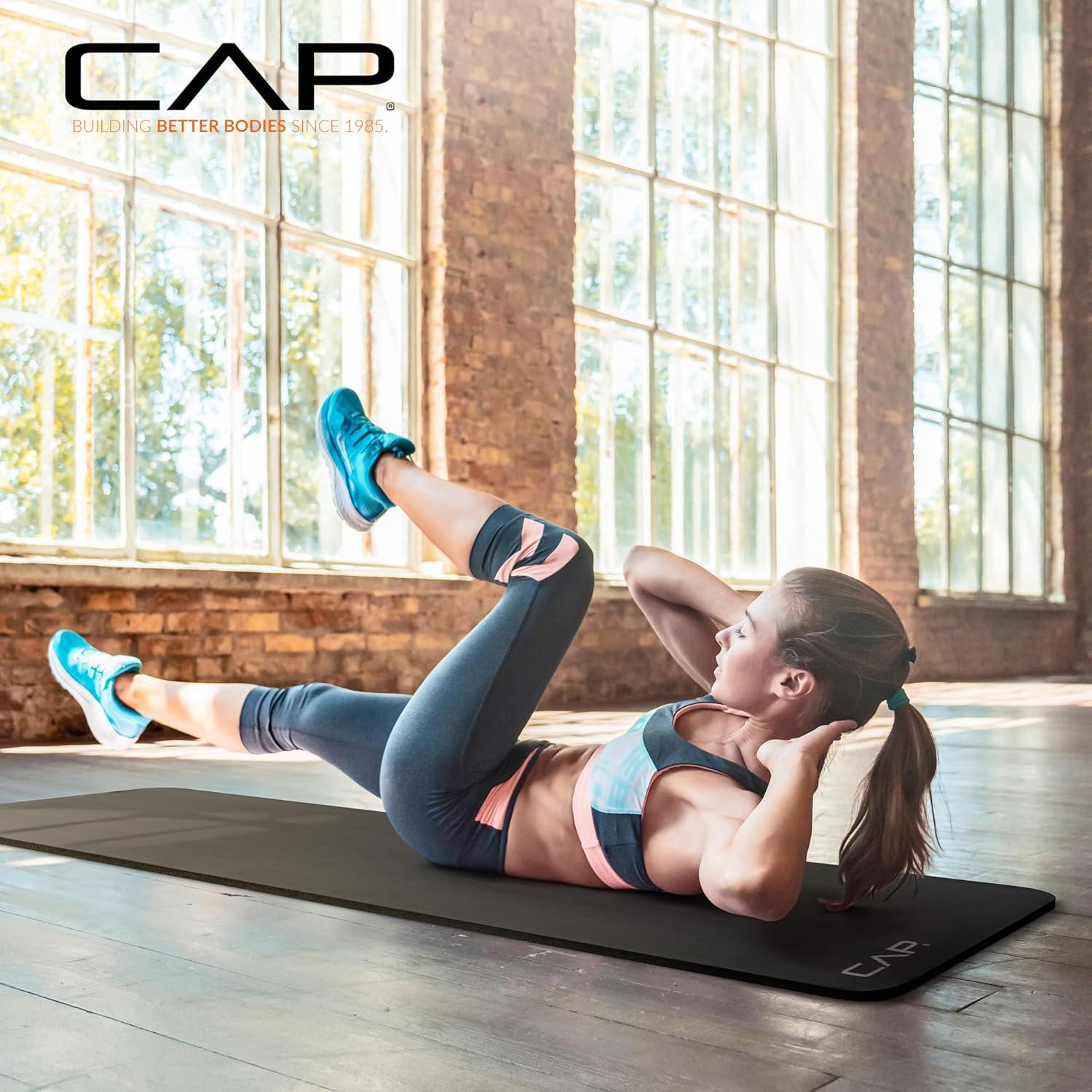 imageCAP Barbell 1Inch High Density Exercise Yoga Mat with Strap  Multiple ColorsBlack