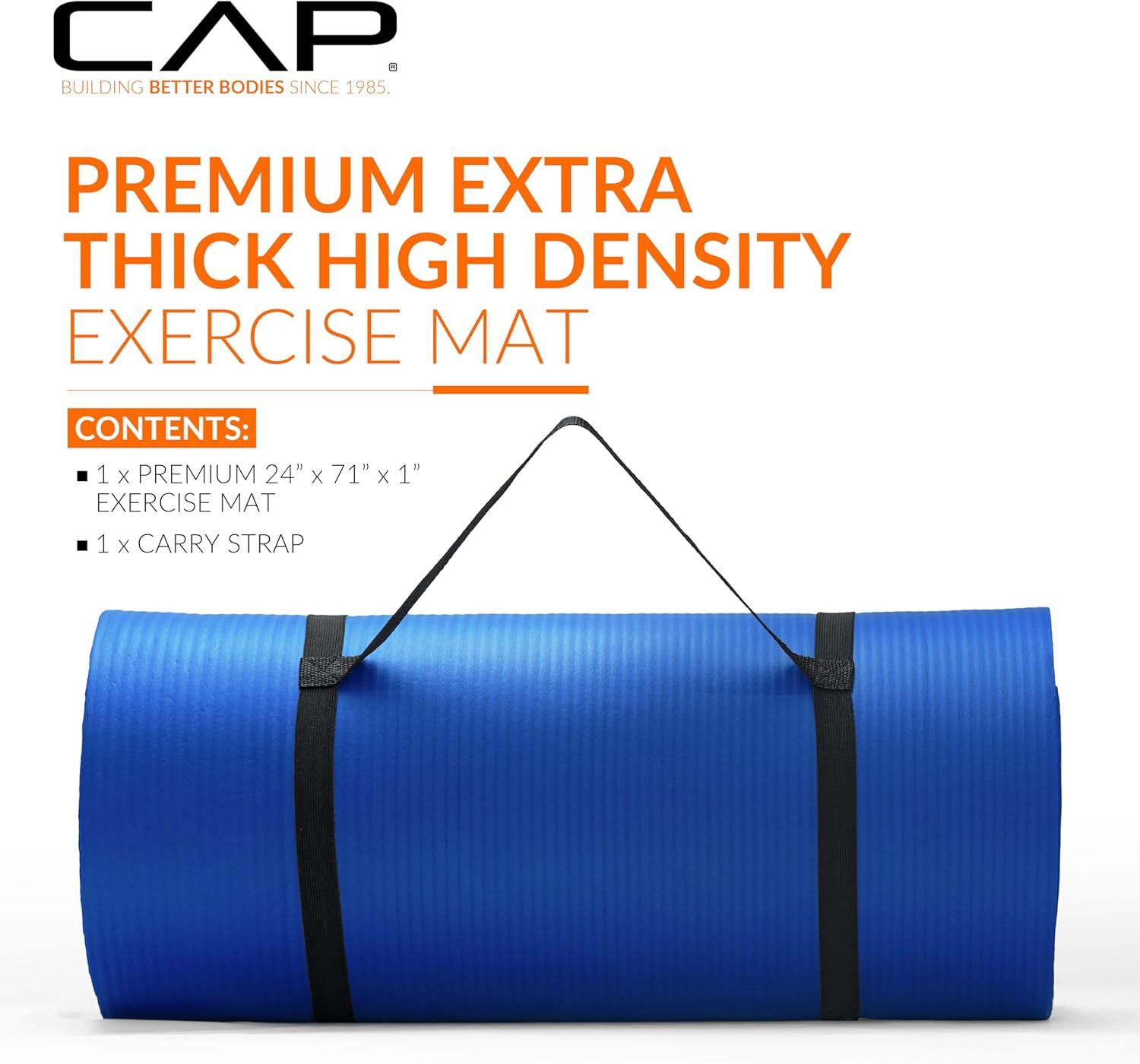 imageCAP Barbell 1Inch High Density Exercise Yoga Mat with Strap  Multiple ColorsBlue