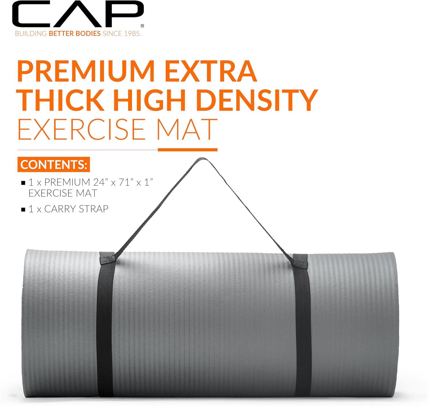 imageCAP Barbell 1Inch High Density Exercise Yoga Mat with Strap  Multiple ColorsGray