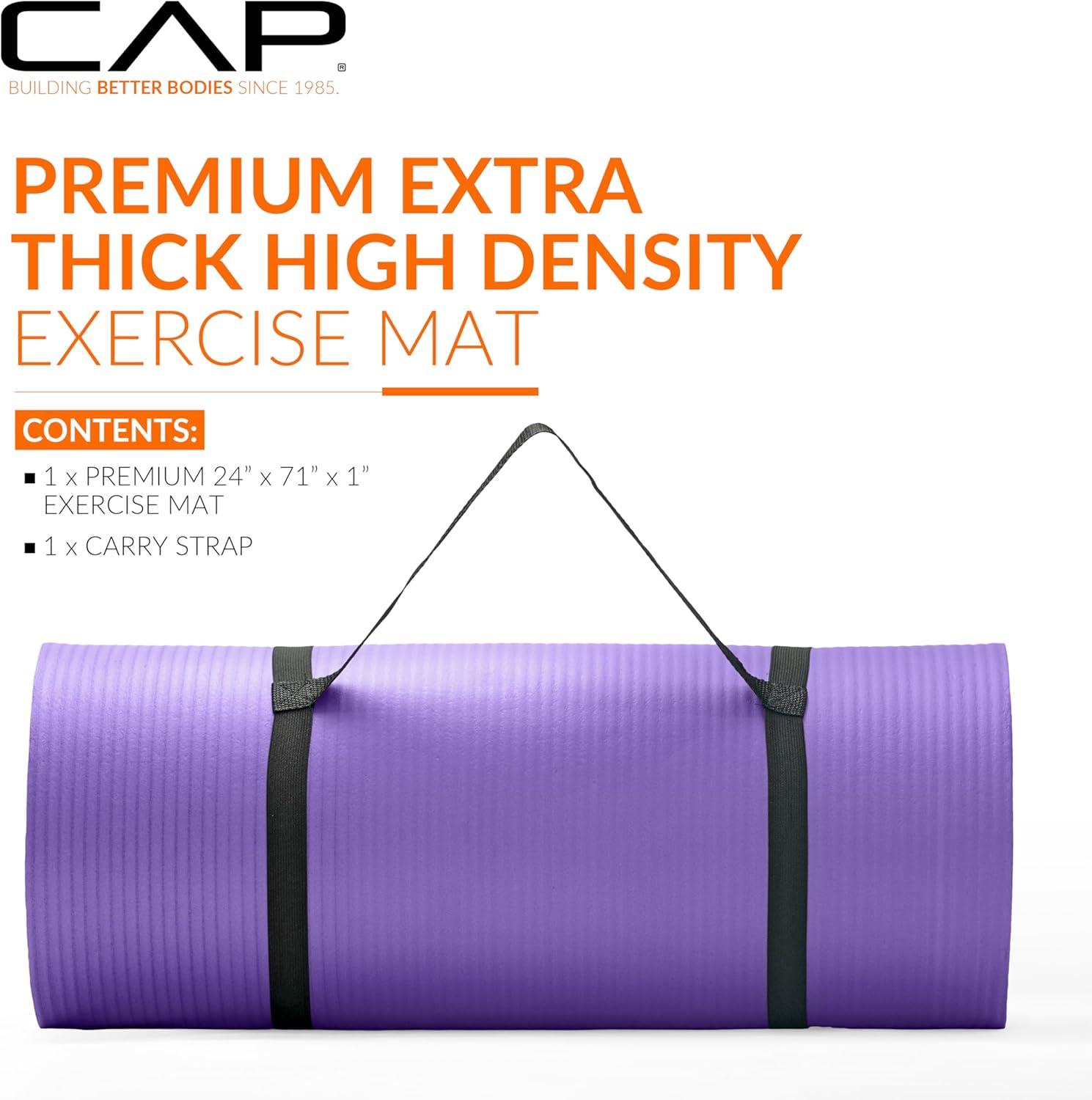 imageCAP Barbell 1Inch High Density Exercise Yoga Mat with Strap  Multiple ColorsPurple