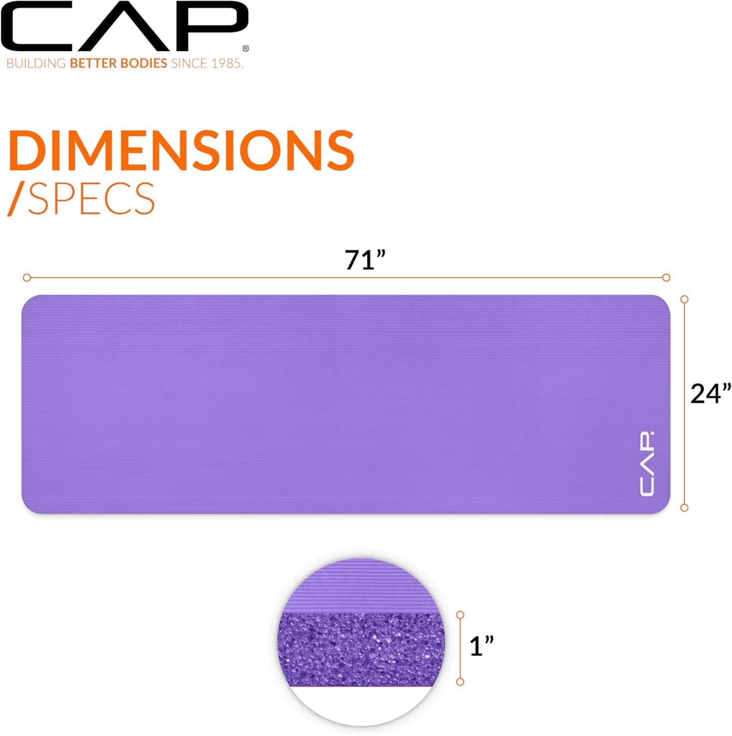 imageCAP Barbell 1Inch High Density Exercise Yoga Mat with Strap  Multiple ColorsPurple