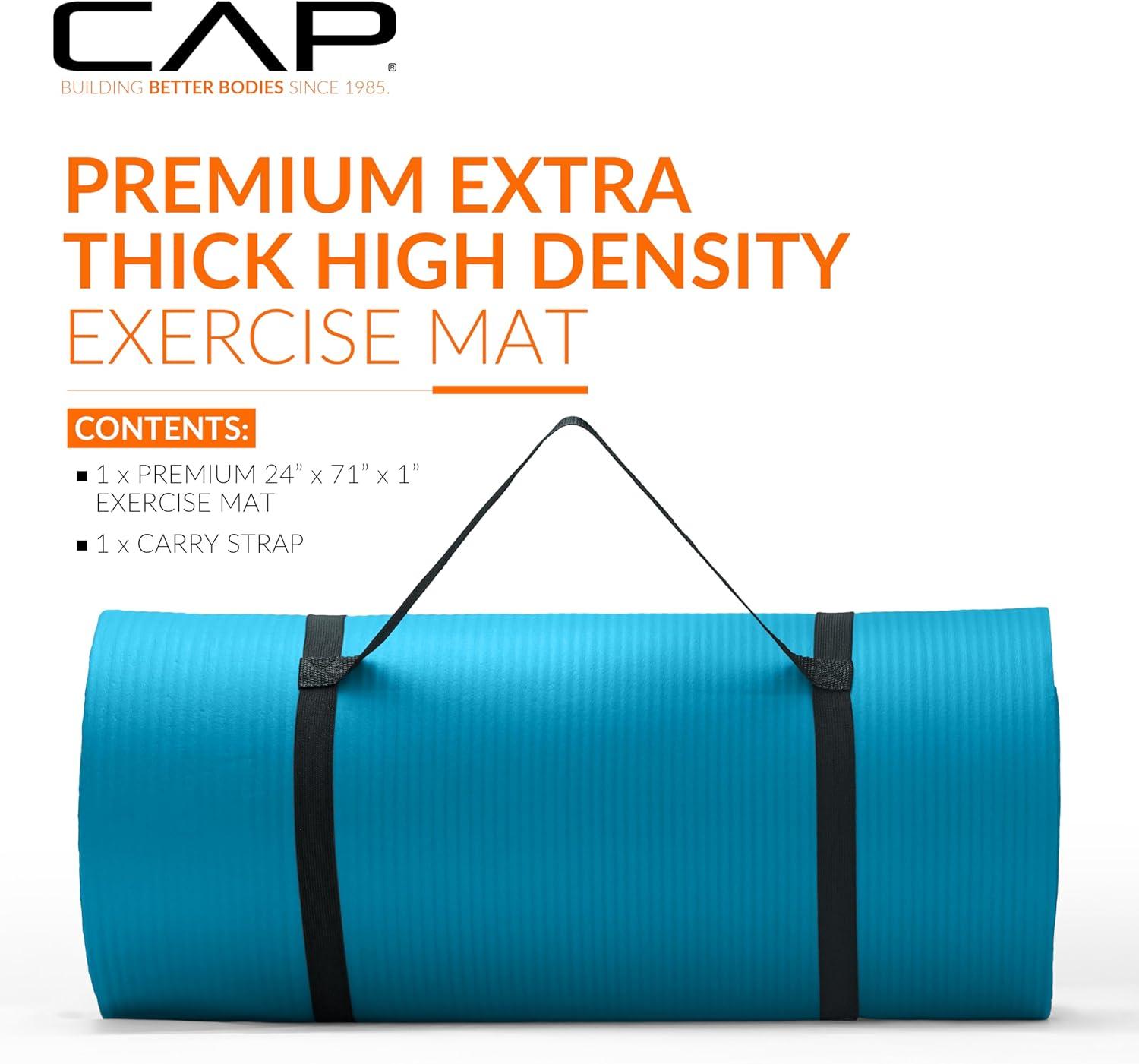imageCAP Barbell 1Inch High Density Exercise Yoga Mat with Strap  Multiple ColorsTeal