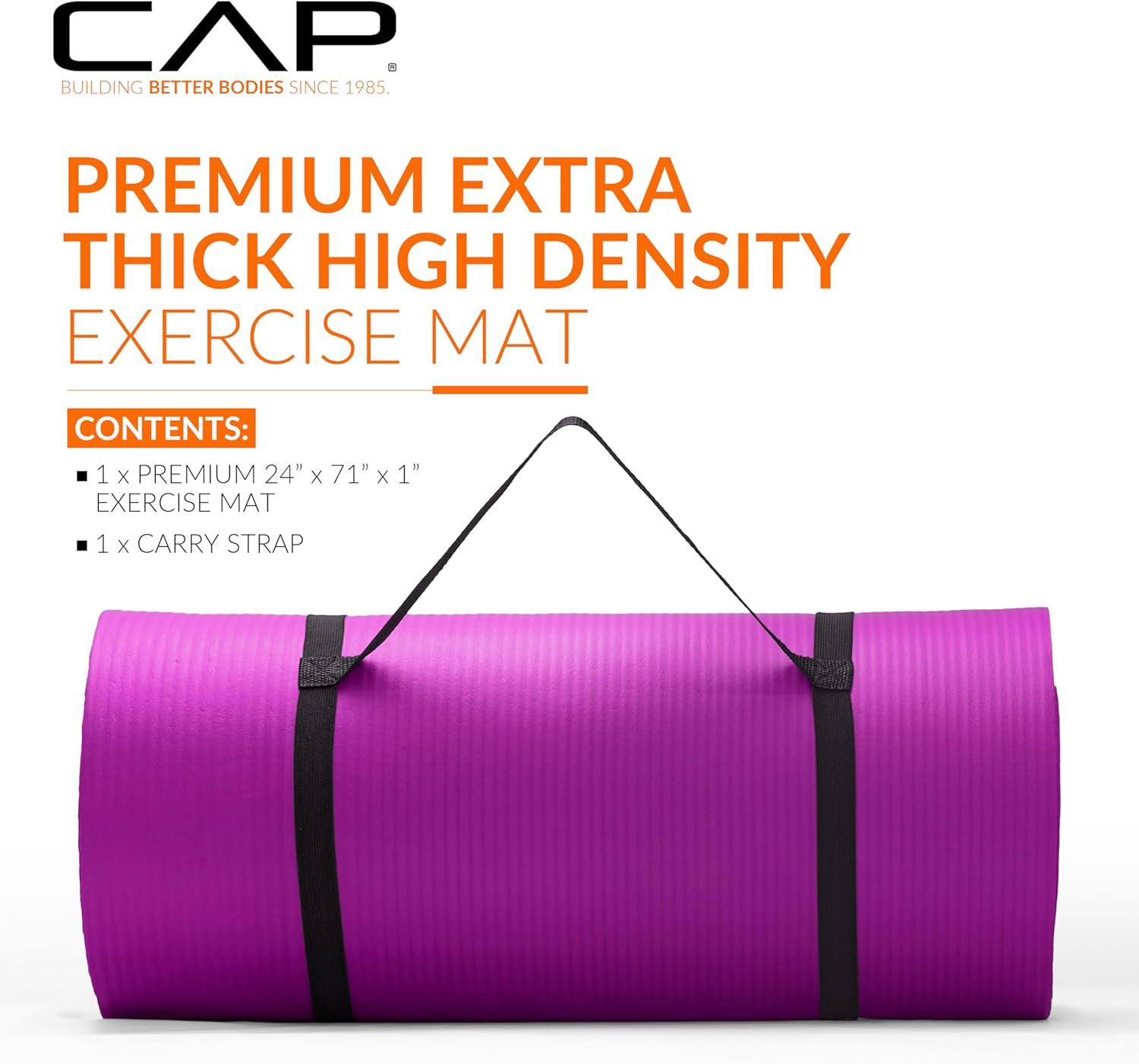 imageCAP Barbell 1Inch High Density Exercise Yoga Mat with Strap  Multiple ColorsWine