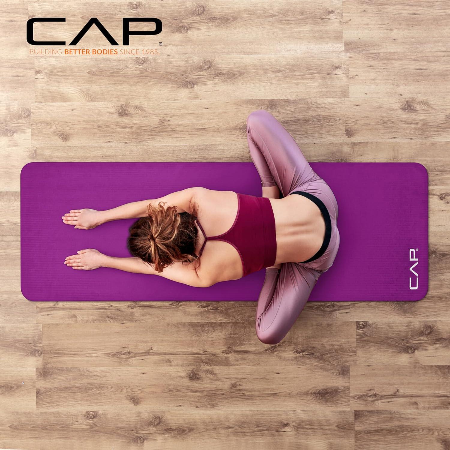 imageCAP Barbell 1Inch High Density Exercise Yoga Mat with Strap  Multiple ColorsWine