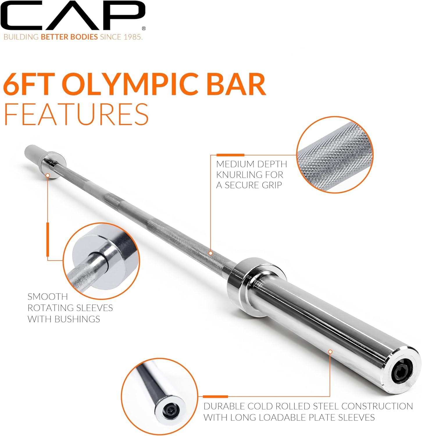 imageCAP Barbell 2Inch Olympic Barbell Bars  5 ft 6 ft ampamp 7 ft  Multiple OptionsClassic