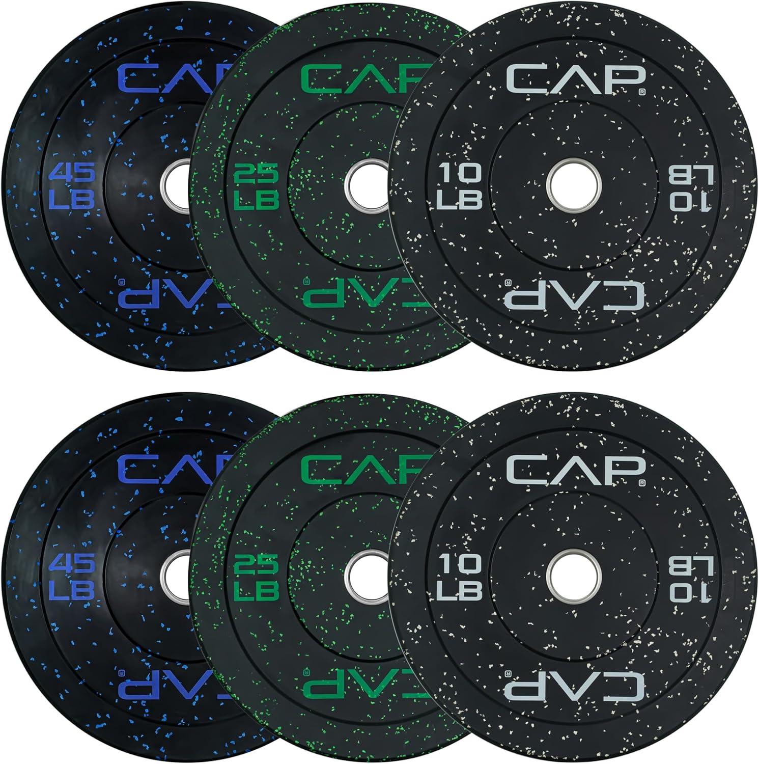 imageCAP Barbell 2Inch Olympic Bumper Plate Weight Set  100370 lbs  Multiple OptionsECONOMY  SPECKLED