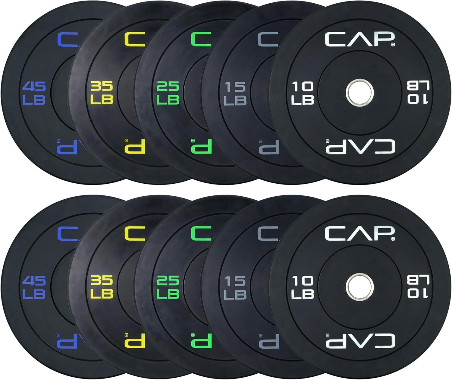 imageCAP Barbell 2Inch Olympic Bumper Plate Weight Set  100370 lbs  Multiple OptionsECONOMY