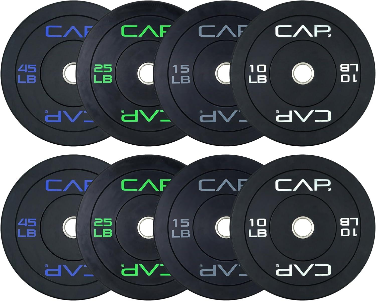 imageCAP Barbell 2Inch Olympic Bumper Plate Weight Set  100370 lbs  Multiple OptionsECONOMY