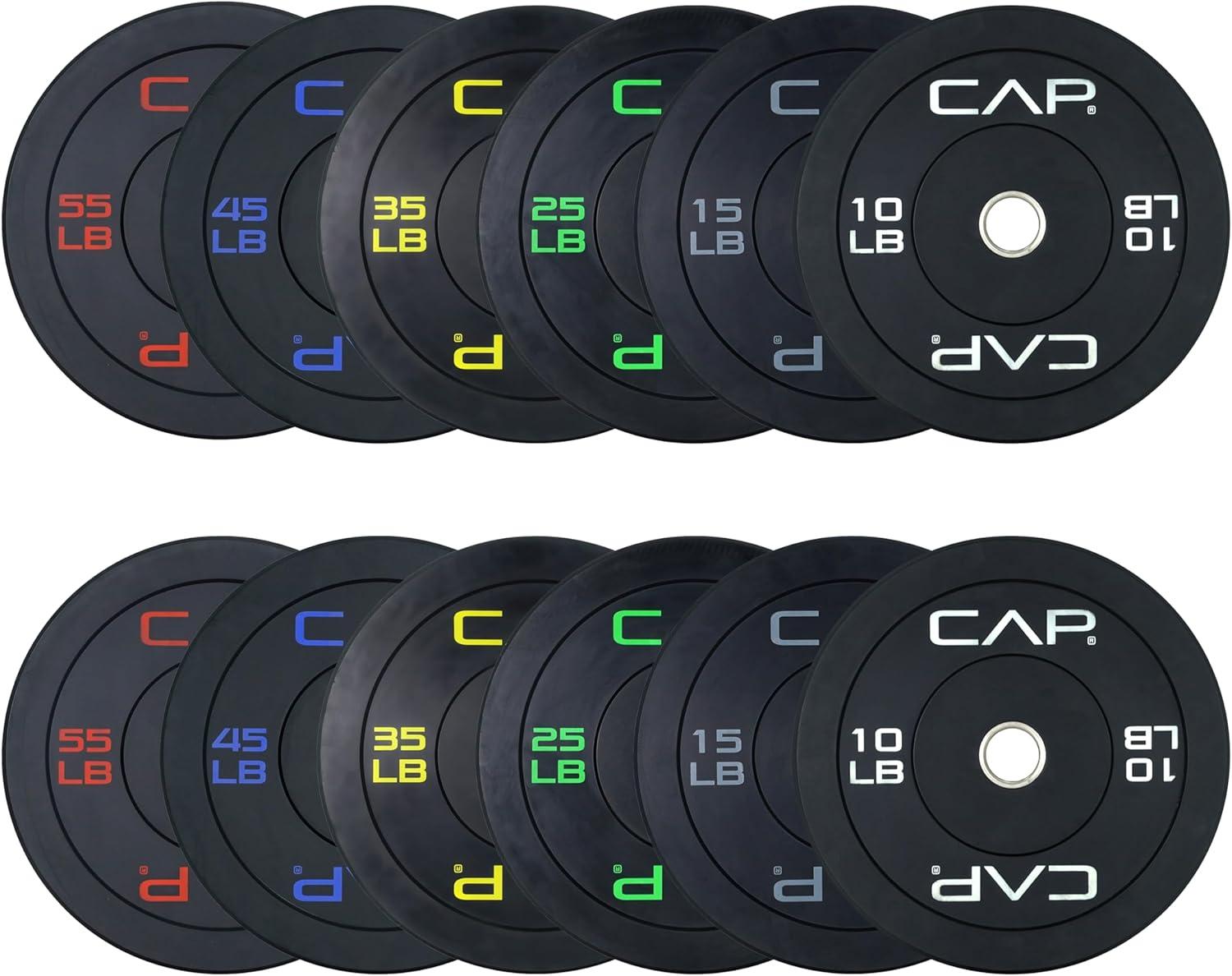 imageCAP Barbell 2Inch Olympic Bumper Plate Weight Set  100370 lbs  Multiple OptionsECONOMY
