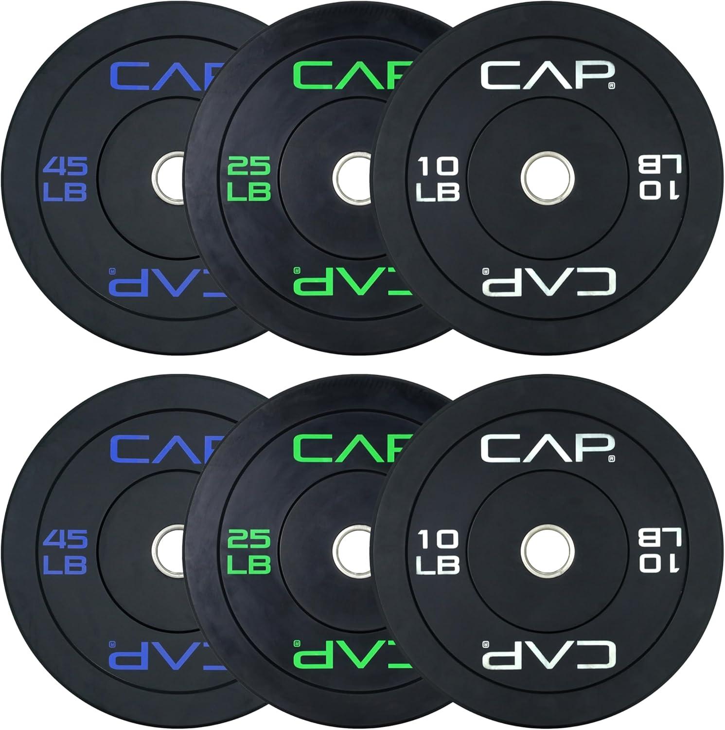 imageCAP Barbell 2Inch Olympic Bumper Plate Weight Set  100370 lbs  Multiple OptionsECONOMY