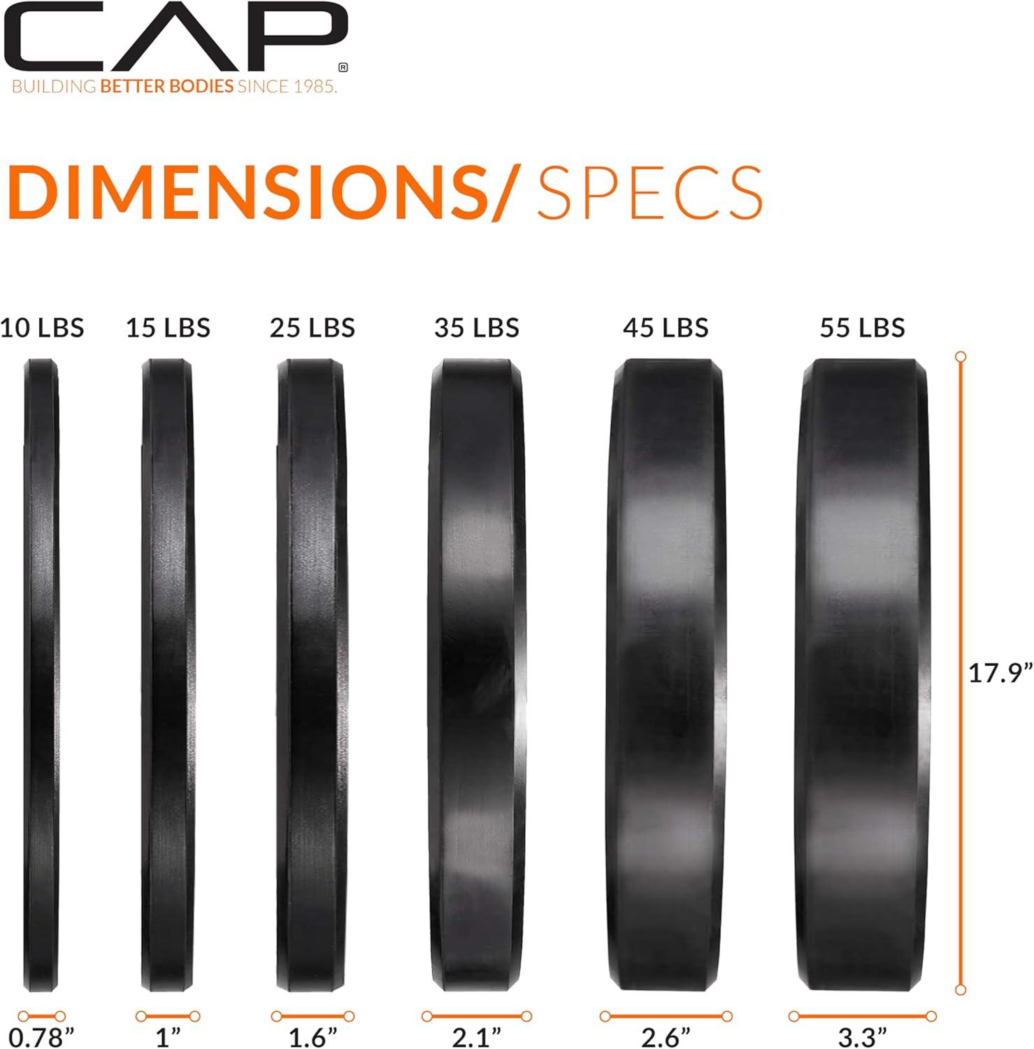 imageCAP Barbell 2Inch Olympic Bumper Plate Weight Set  100370 lbs  Multiple OptionsECONOMY
