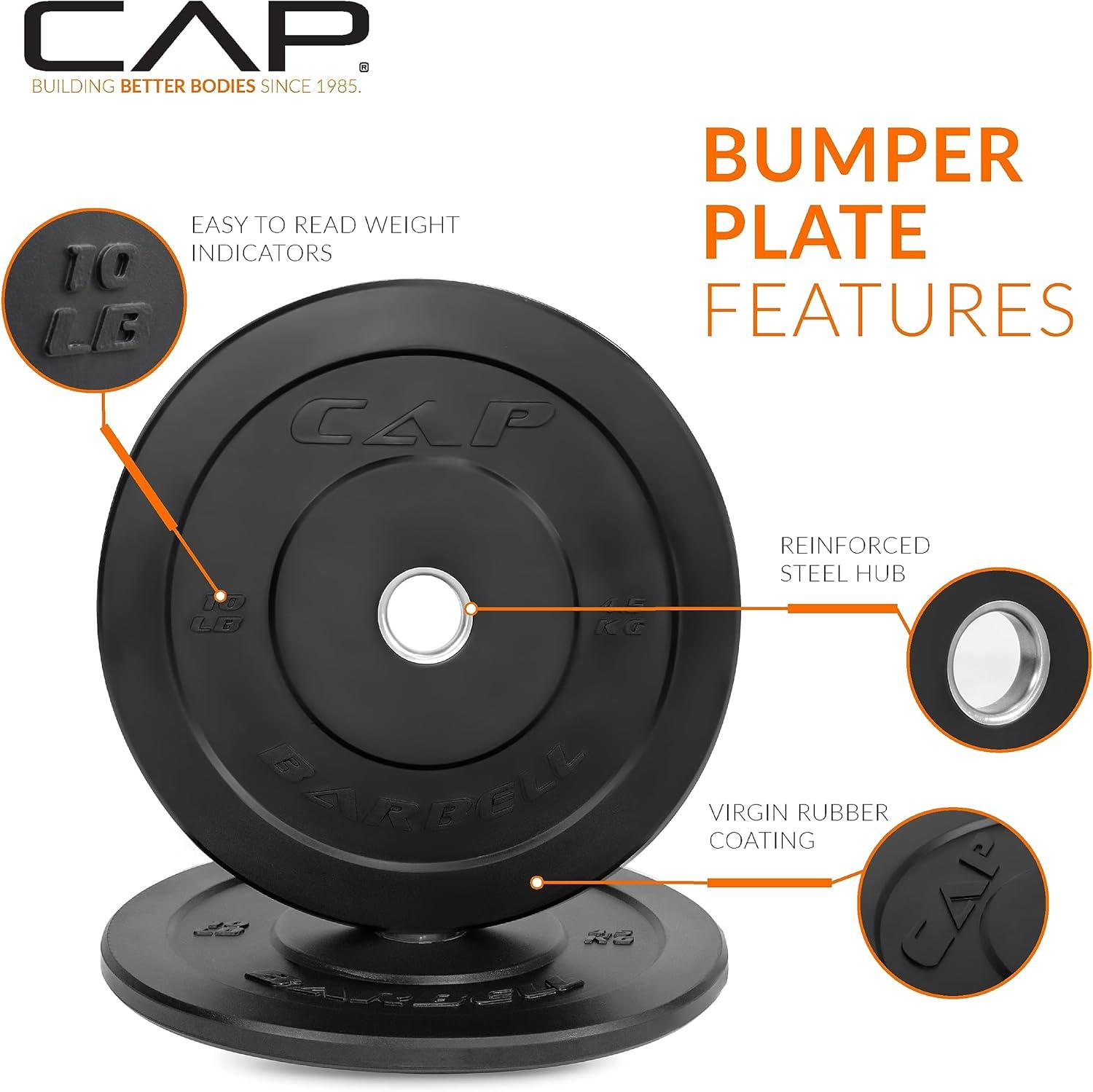 imageCAP Barbell 2Inch Olympic Bumper Plate Weight Set  100370 lbs  Multiple OptionsELITE
