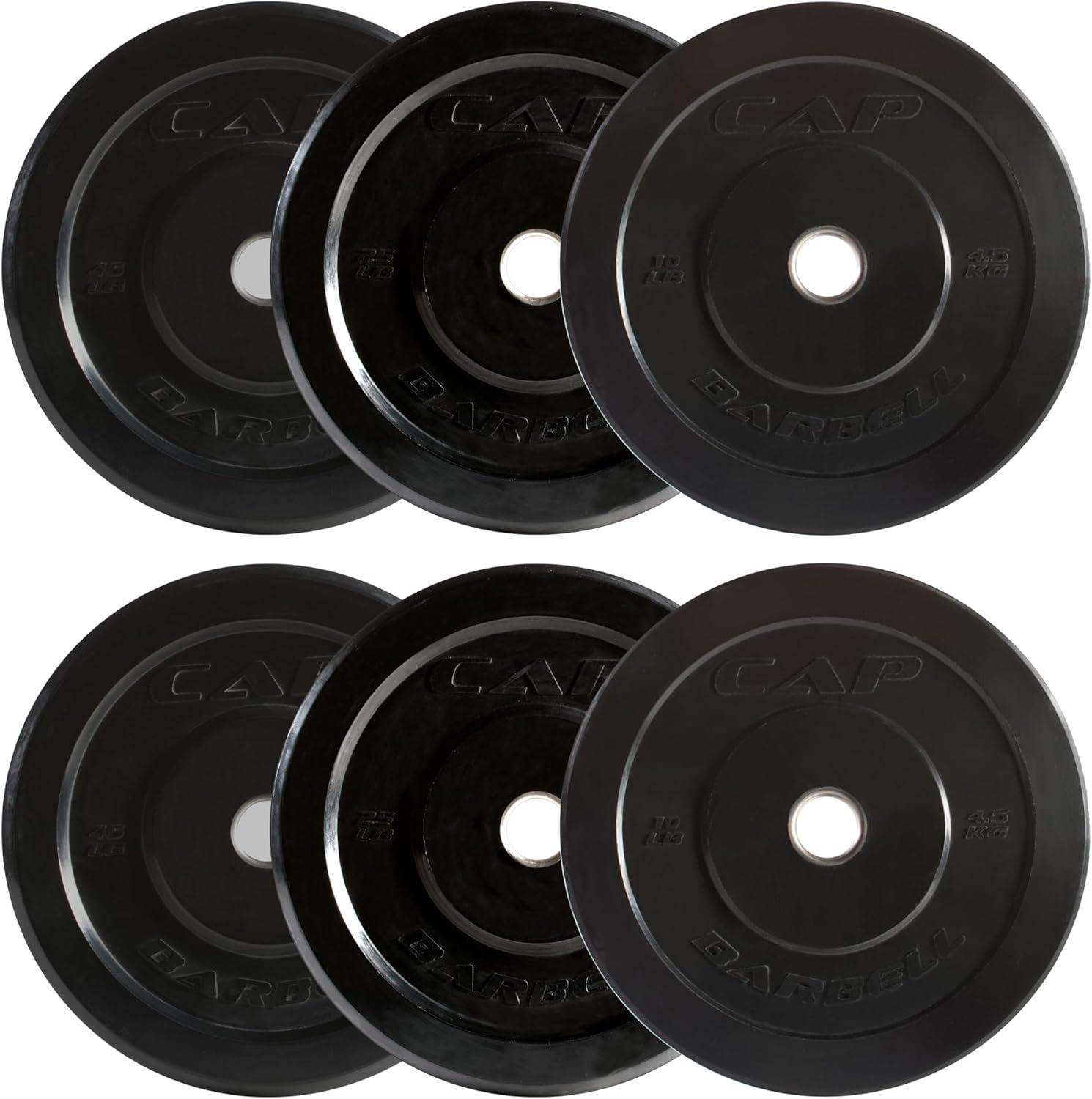 imageCAP Barbell 2Inch Olympic Bumper Plate Weight Set  100370 lbs  Multiple OptionsELITE