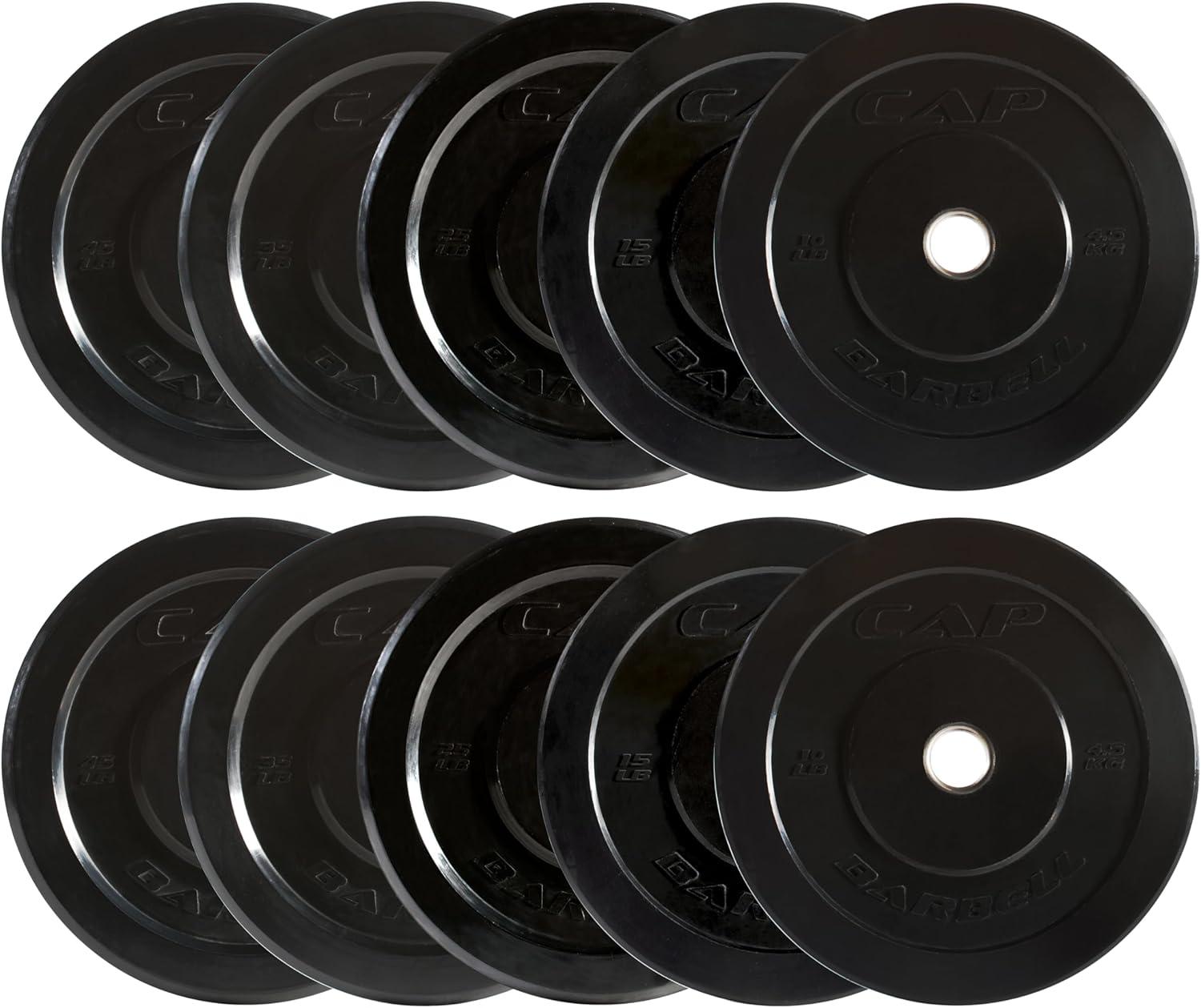 imageCAP Barbell 2Inch Olympic Bumper Plate Weight Set  100370 lbs  Multiple OptionsELITE