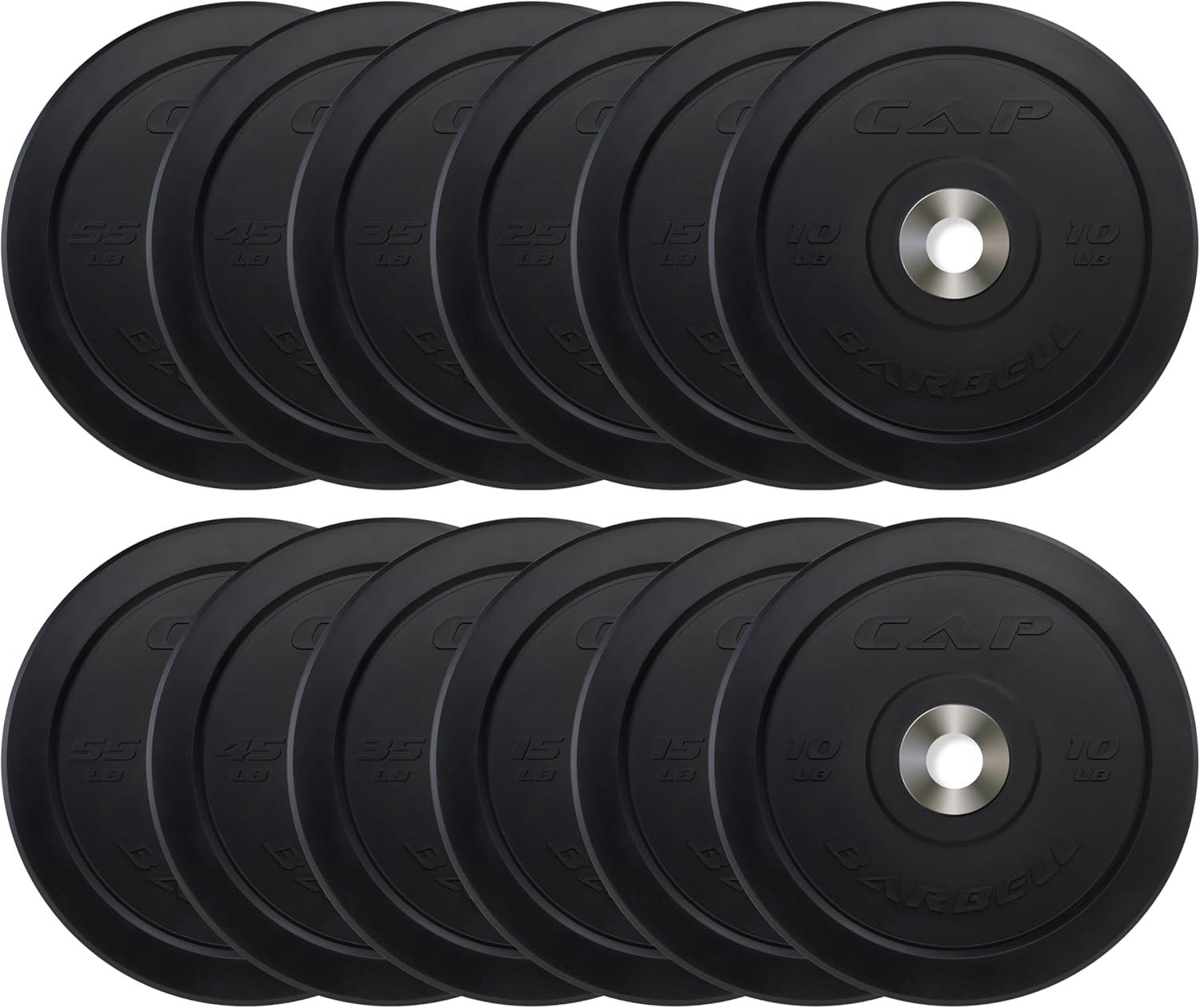 imageCAP Barbell 2Inch Olympic Bumper Plate Weight Set  100370 lbs  Multiple OptionsPRO