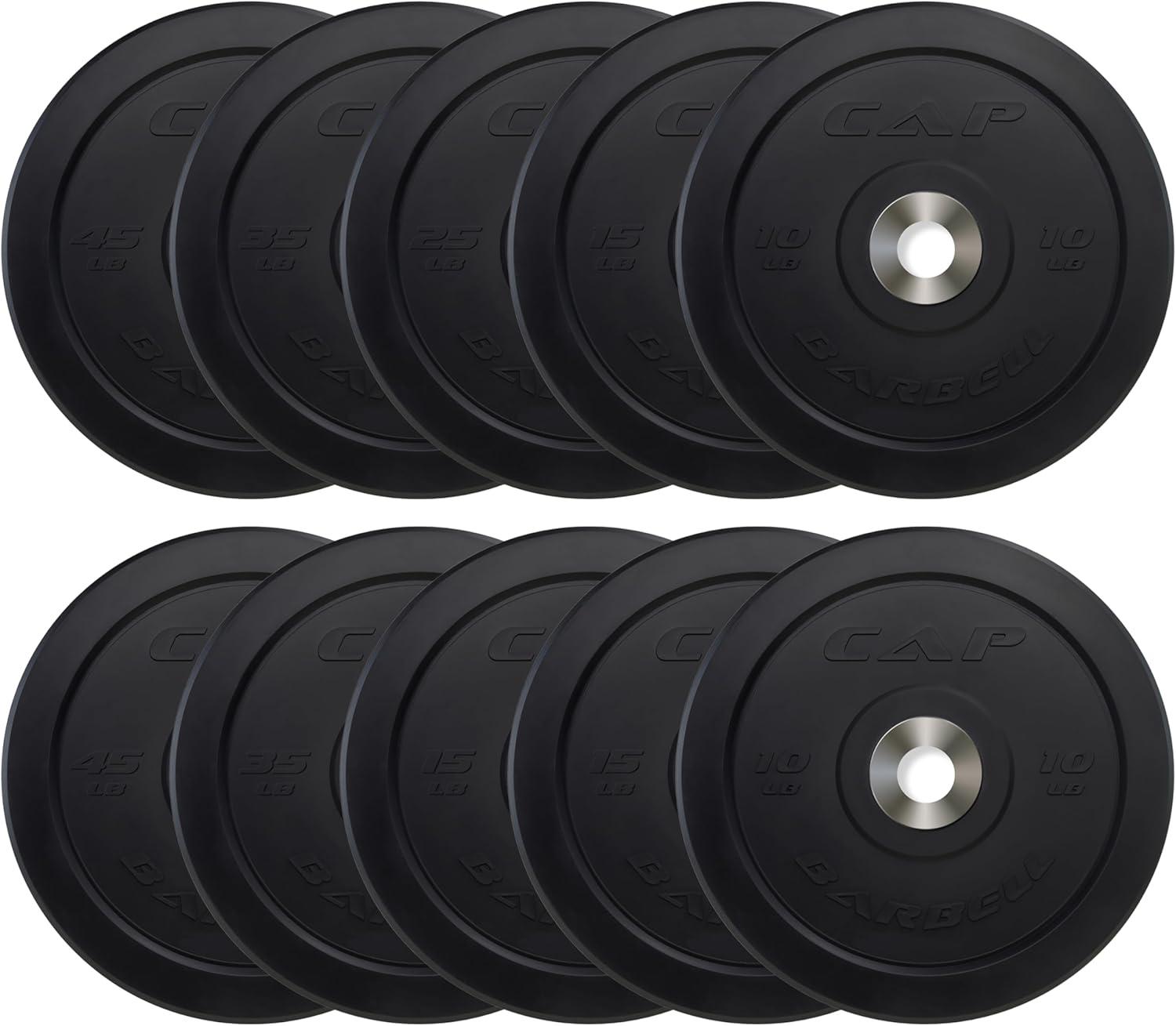 imageCAP Barbell 2Inch Olympic Bumper Plate Weight Set  100370 lbs  Multiple OptionsPRO