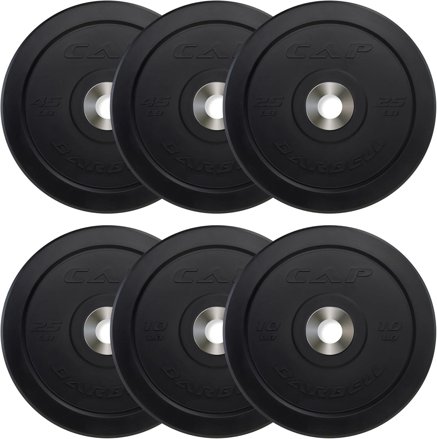 imageCAP Barbell 2Inch Olympic Bumper Plate Weight Set  100370 lbs  Multiple OptionsPRO