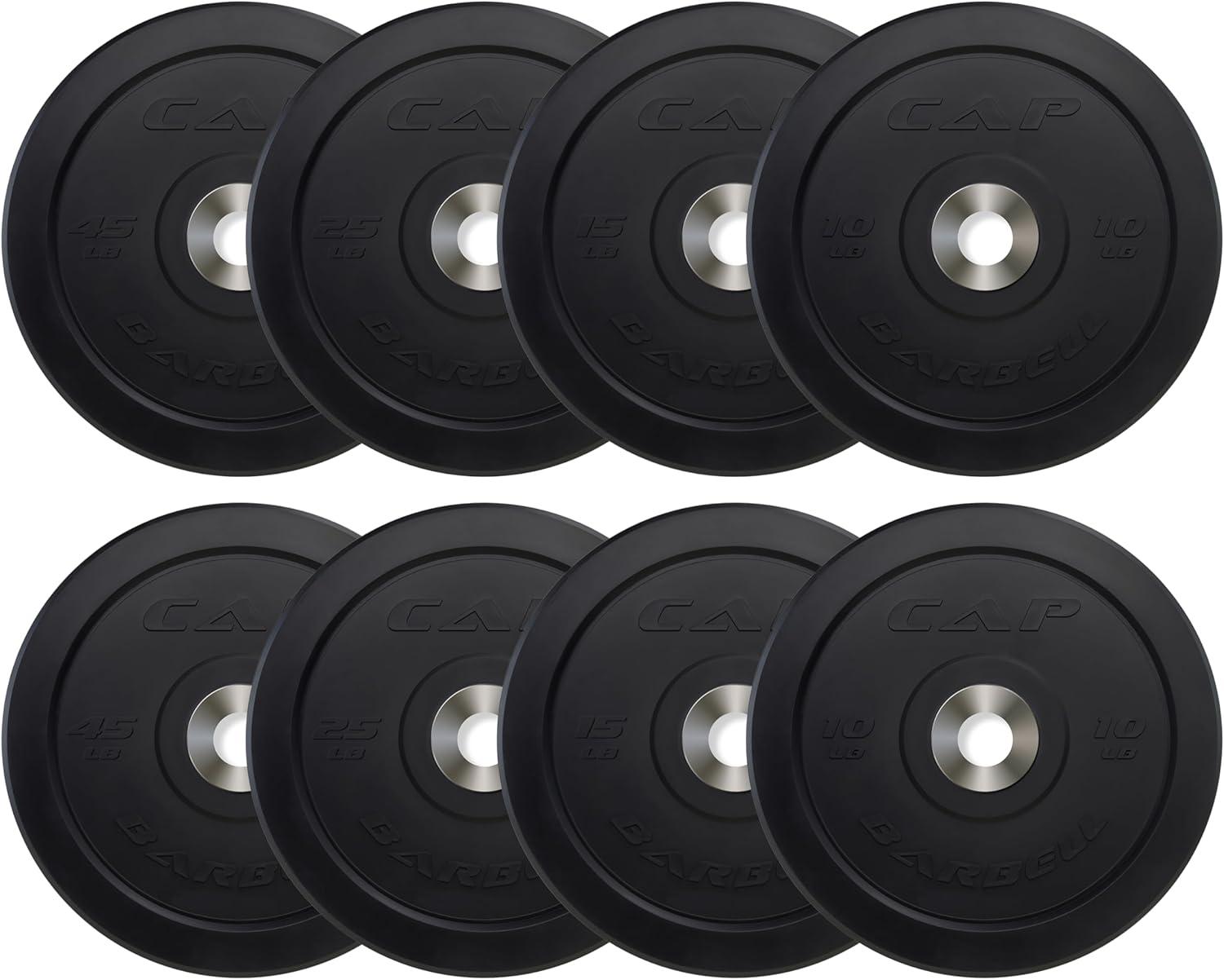 imageCAP Barbell 2Inch Olympic Bumper Plate Weight Set  100370 lbs  Multiple OptionsPRO