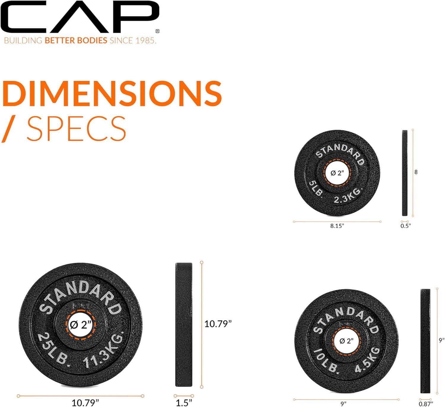 imageCAP Barbell 2Inch Olympic Cast Iron Plate Weight Set  75285 lbs  Multiple OptionsCLASSIC