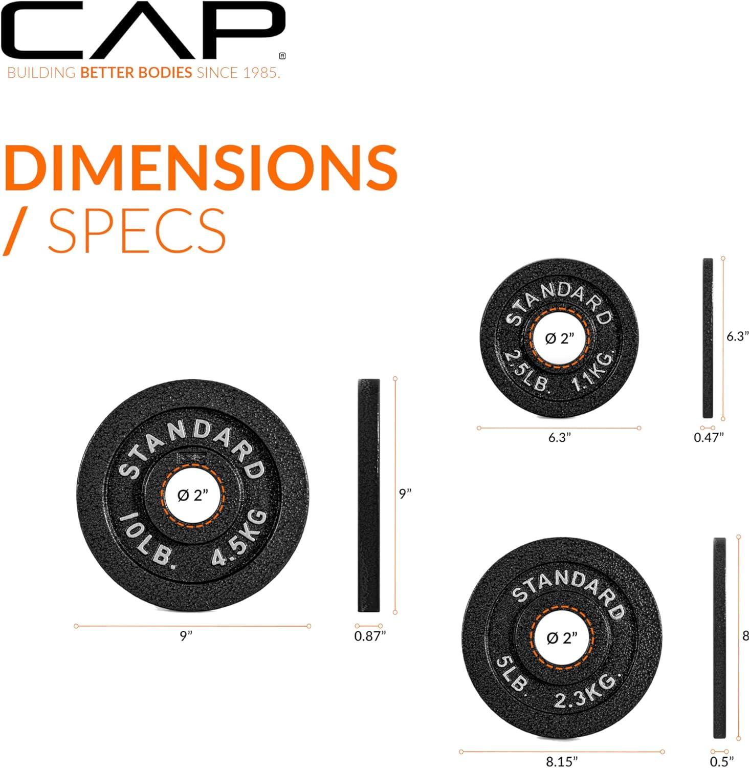 imageCAP Barbell 2Inch Olympic Cast Iron Plate Weight Set  75285 lbs  Multiple OptionsCLASSIC