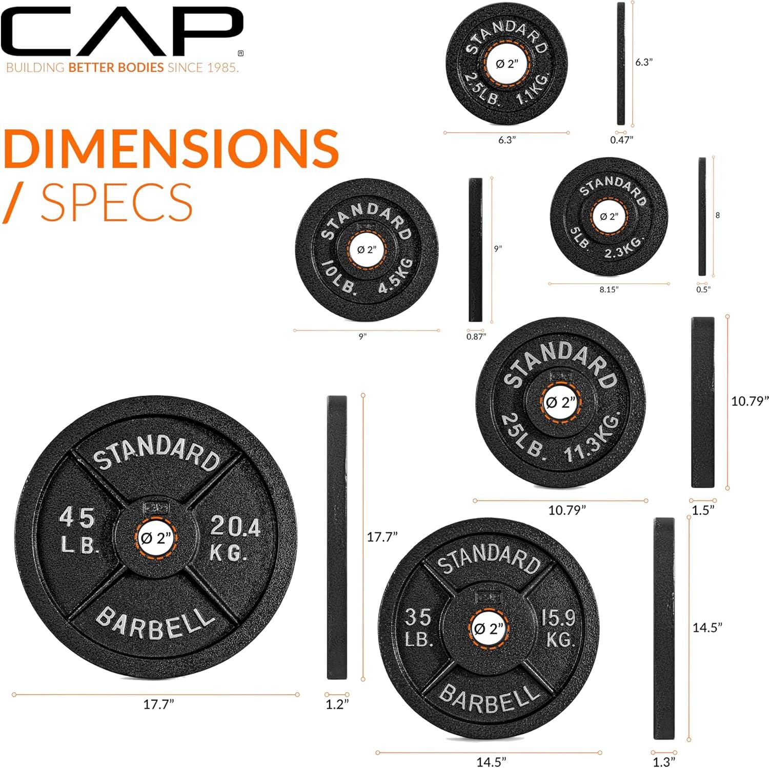 imageCAP Barbell 2Inch Olympic Cast Iron Plate Weight Set  75285 lbs  Multiple OptionsCLASSIC