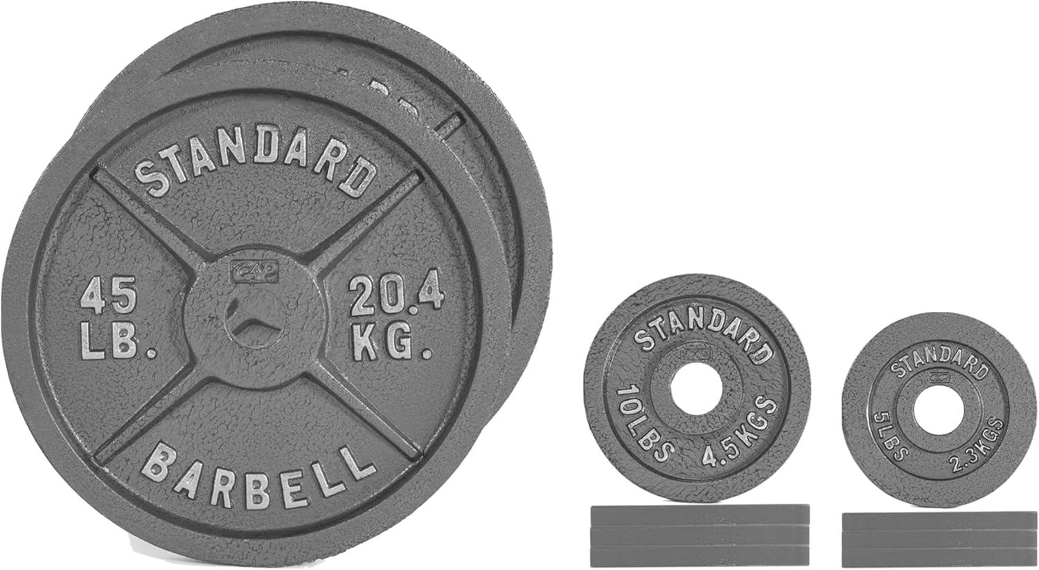 imageCAP Barbell 2Inch Olympic Cast Iron Plate Weight Set  75285 lbs  Multiple OptionsCLASSIC GRAY