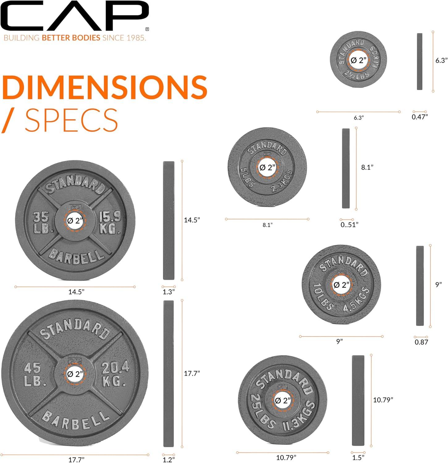imageCAP Barbell 2Inch Olympic Cast Iron Plate Weight Set  75285 lbs  Multiple OptionsCLASSIC GRAY