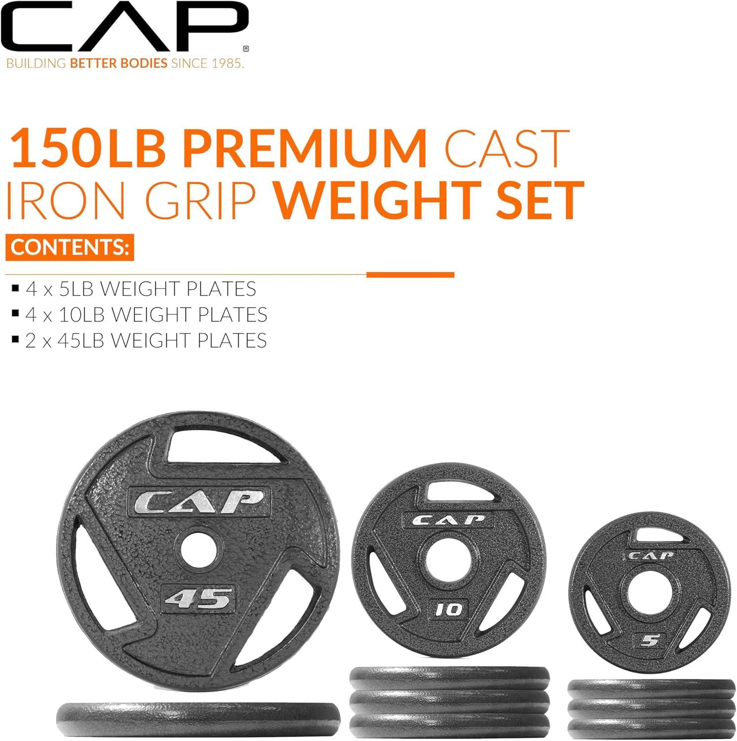 imageCAP Barbell 2Inch Olympic Cast Iron Plate Weight Set  75285 lbs  Multiple OptionsELITE