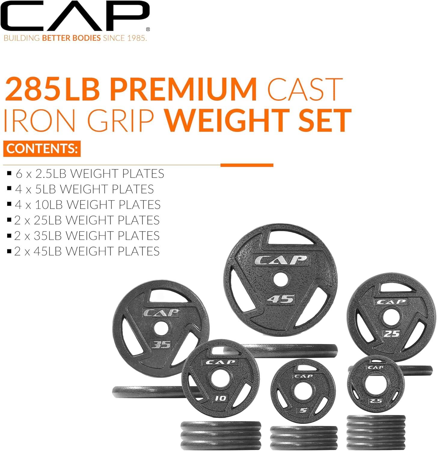 imageCAP Barbell 2Inch Olympic Cast Iron Plate Weight Set  75285 lbs  Multiple OptionsELITE