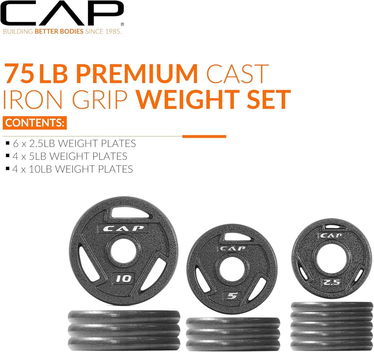 imageCAP Barbell 2Inch Olympic Cast Iron Plate Weight Set  75285 lbs  Multiple OptionsELITE