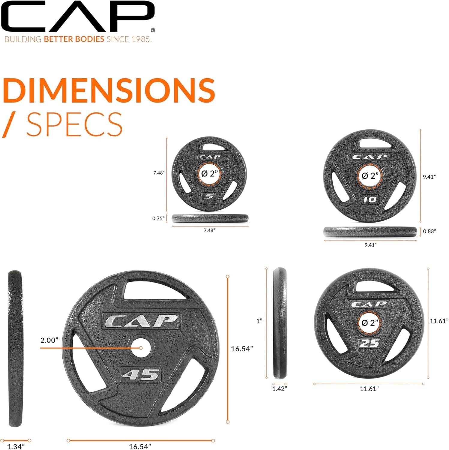 imageCAP Barbell 2Inch Olympic Cast Iron Plate Weight Set  75285 lbs  Multiple OptionsELITE