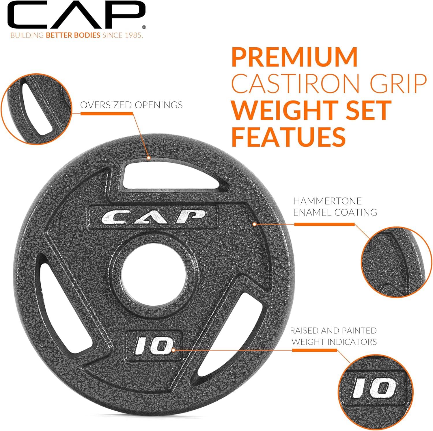 imageCAP Barbell 2Inch Olympic Cast Iron Plate Weight Set  75285 lbs  Multiple OptionsELITE